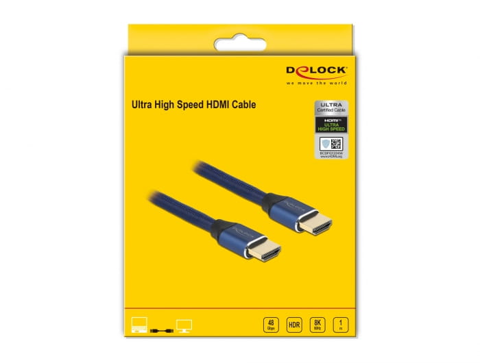 Delock Ultra High Speed - HDMI-Kabel - HDMI männlich zu HDMI männlich - 1 m - Dreifachisolierung - Blau - hauchvergoldete Kontakte, unterstützt 8K 60 Hz (7680 x 4320)