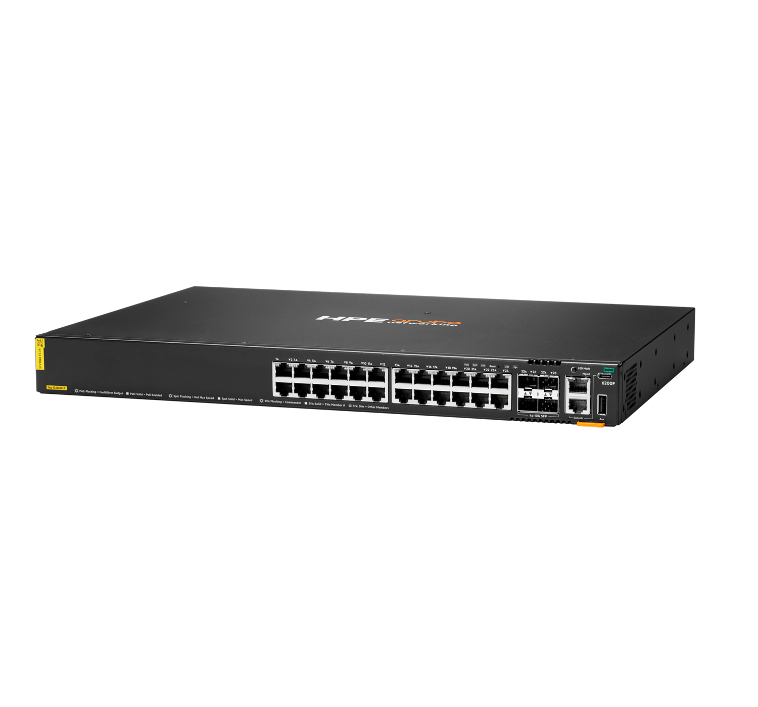 HPE Aruba 6200F 24G Class4 PoE 4SFP+ 370W Switch - Switch - max. Stapelentfernung 10 km - L3 - managed - 24 x 10/100/1000 (PoE+)