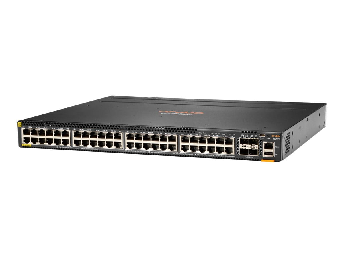 HPE Aruba 6300M - Switch - L3 - managed - 24 x 1 Gigabit / 10 Gigabit SFP+ + 4 x 1 Gigabit / 10 Gigabit / 25 Gigabit / 50 Gigabit SFP56 (Uplink / Stacking) HPE Aruba 6300M - Switch - L3 - managed - 24 x 1 Gigabit / 10 Gigabit SFP+ + 4 x 1 Gigabit / 10 Gigabit / 25 Gigabit / 50 Gigabit SFP56 (Uplink / Stacking)
