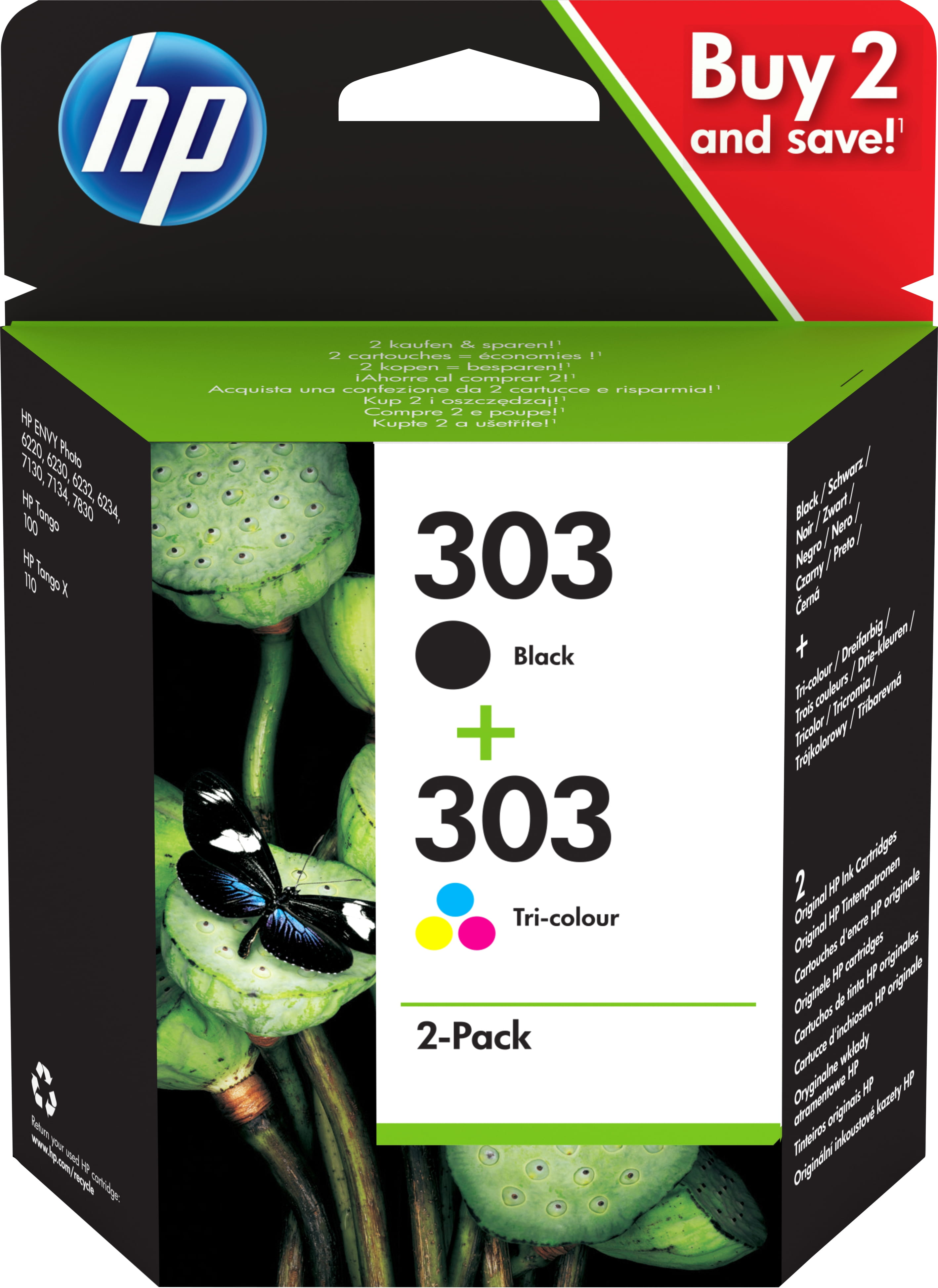 HP 303 - 2er-Pack - Farbe (Cyan, Magenta, Gelb), pigmentiertes Schwarz