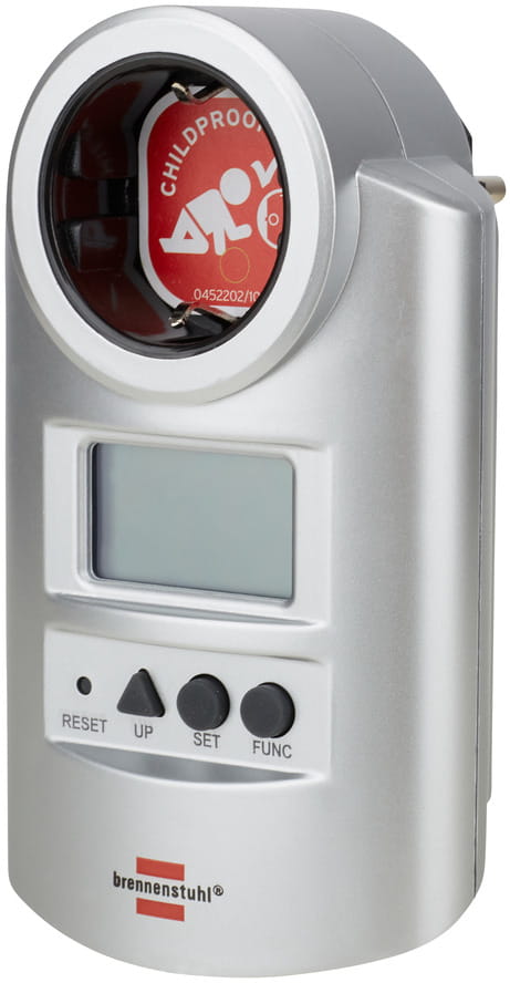 Brennenstuhl BN-PM231, Elektronisch, PlugIn einfügen, Leistungsstrom, Stromeffizienz, Power factor, Power frequency, Ausgangsleistung, Spannung, Grau, kWh, LCD