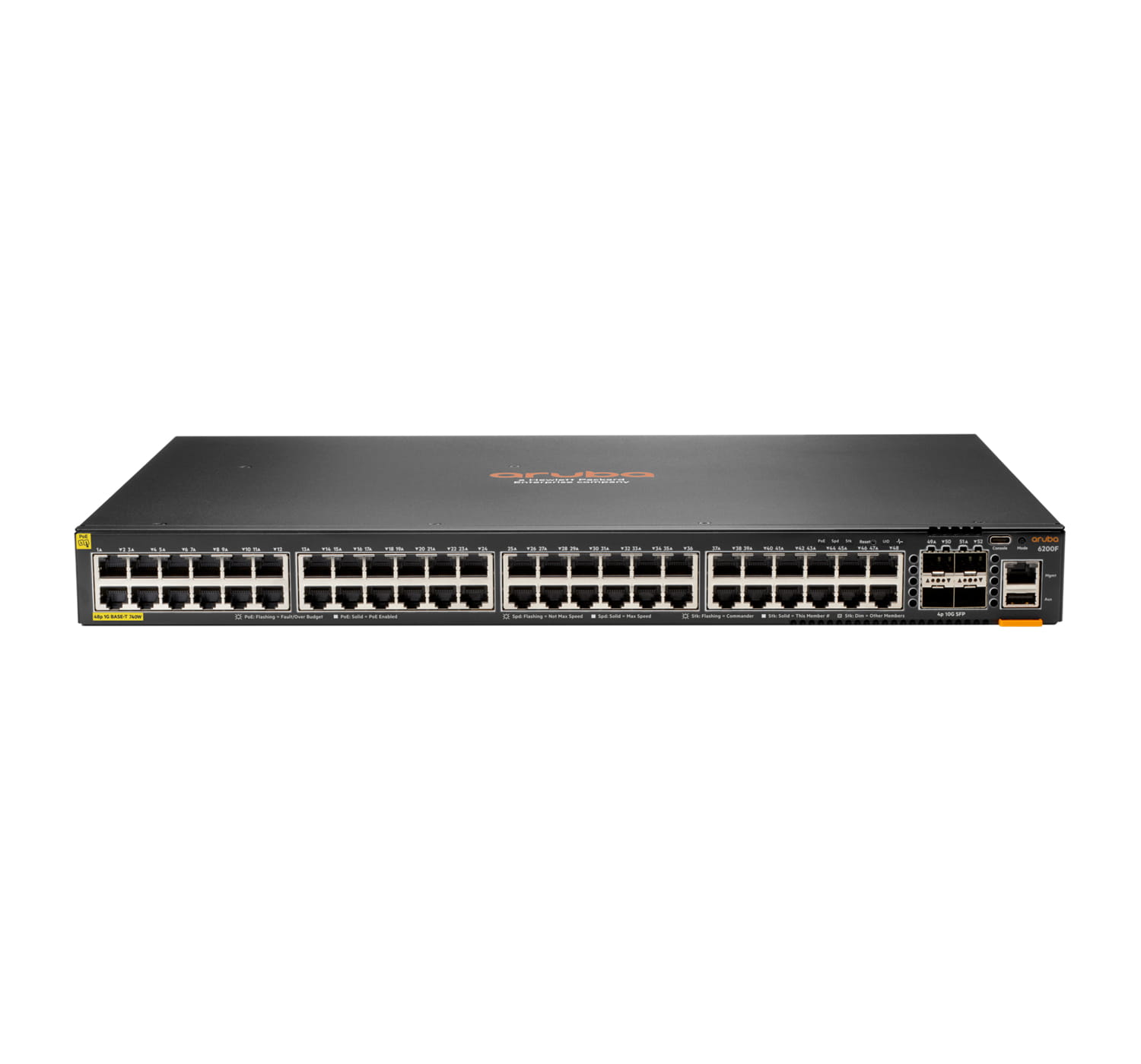 HPE Aruba Networking CX 6200F 48G Class4 PoE 4SFP+ 740W Switch - Switch - max. Stapelentfernung 10 km - L3 - managed - 48 x 10/100/1000 (PoE+)