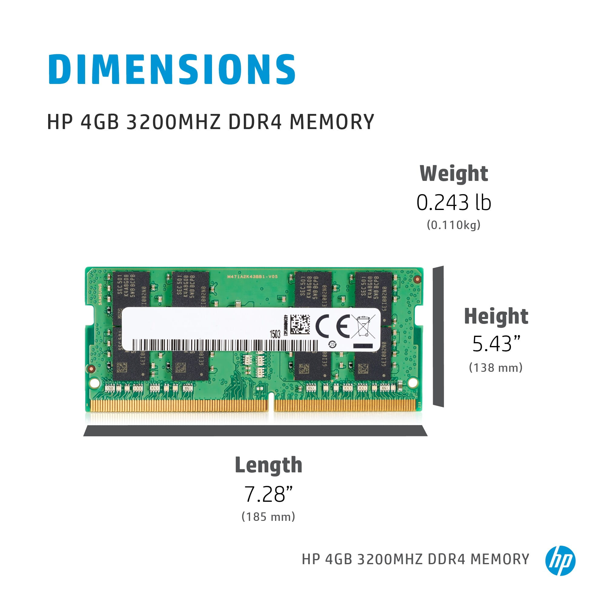 HP  DDR4 - Modul - 4 GB - SO DIMM 260-PIN - 3200 MHz / PC4-25600 - 1.2 V - ungepuffert - non-ECC - für HP 340 G7; EliteBook 640 G9; 650 G9; 655 G9; 830 G8, 835 G7, 835 G8, 840 G8, 845 G8, 850 G8, 855 G8; ProBook 445 G7, 450 G7, 450 G9, 455 G7, 455 G9, 6