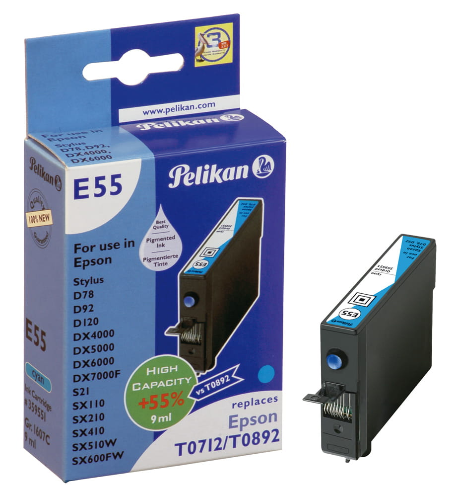 Pelikan E55 - 9 ml - Cyan - kompatibel - Tintenpatrone (Alternative zu: Epson T0712)