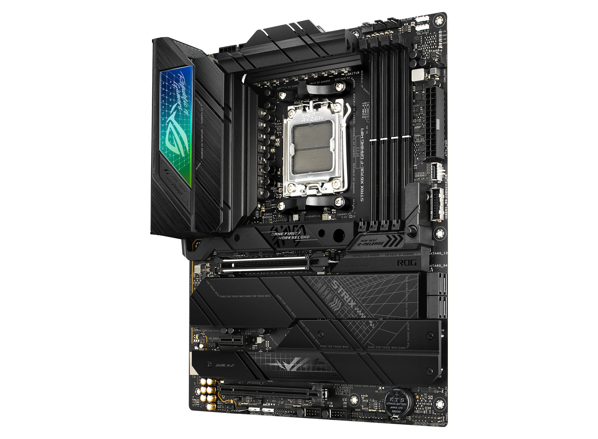 ASUS ROG Strix X670E-F Gaming WiFi - Motherboard - ATX - Socket AM5 - AMD X670E Chipsatz - USB-C 3.2 Gen 2x2, USB 3.2 Gen 1, USB-C 3.2 Gen2, USB 3.2 Gen 2 - 2.5 Gigabit LAN, Wi-Fi 6, Bluetooth - Onboard-Grafik (CPU erforderlich)