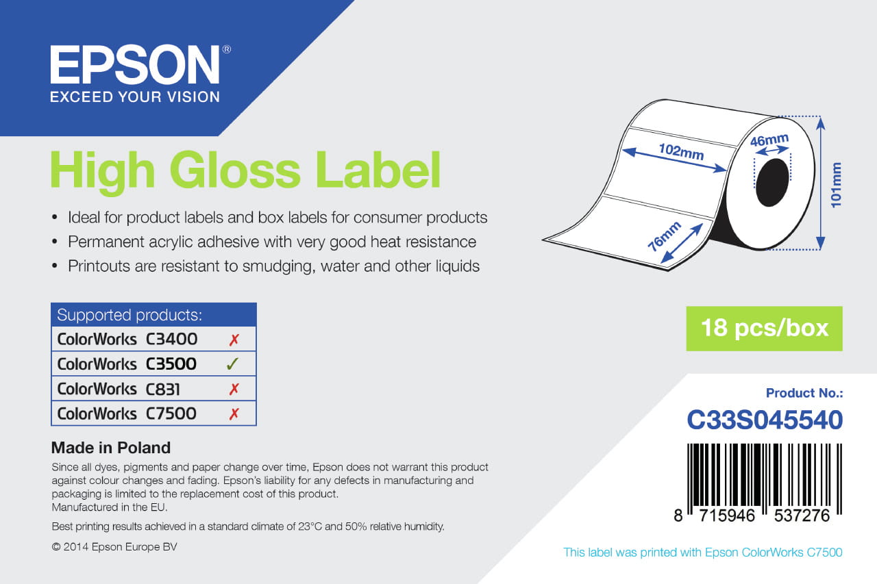 Epson Hochglänzend - 102 x 76 mm 415 Etikett(en) (1 Rolle(n)