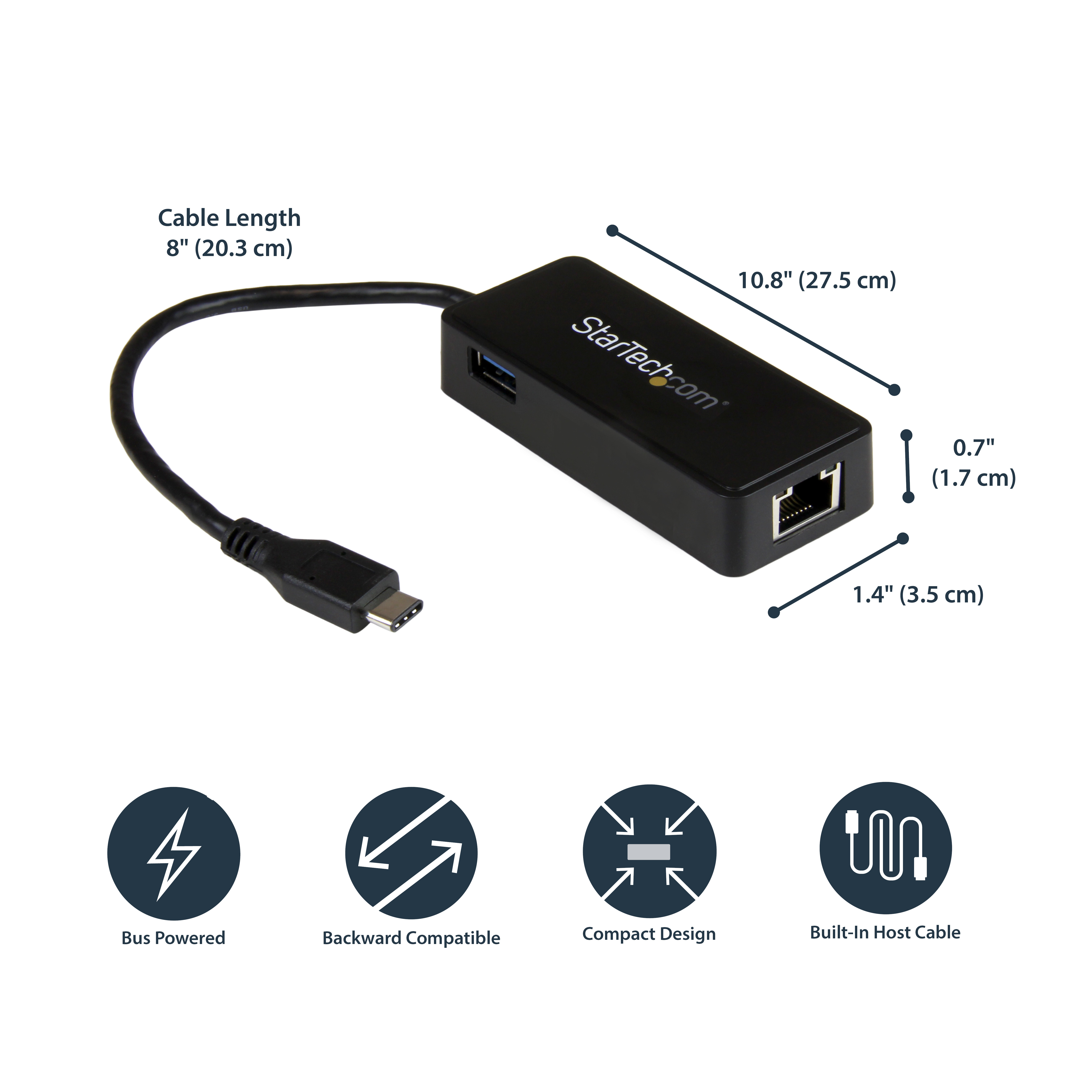 StarTech.com USB-C to Ethernet Gigabit Adapter - Thunderbolt 3 Compatible - USB Type C Network Adapter - USB C Ethernet Adapter (US1GC301AU)