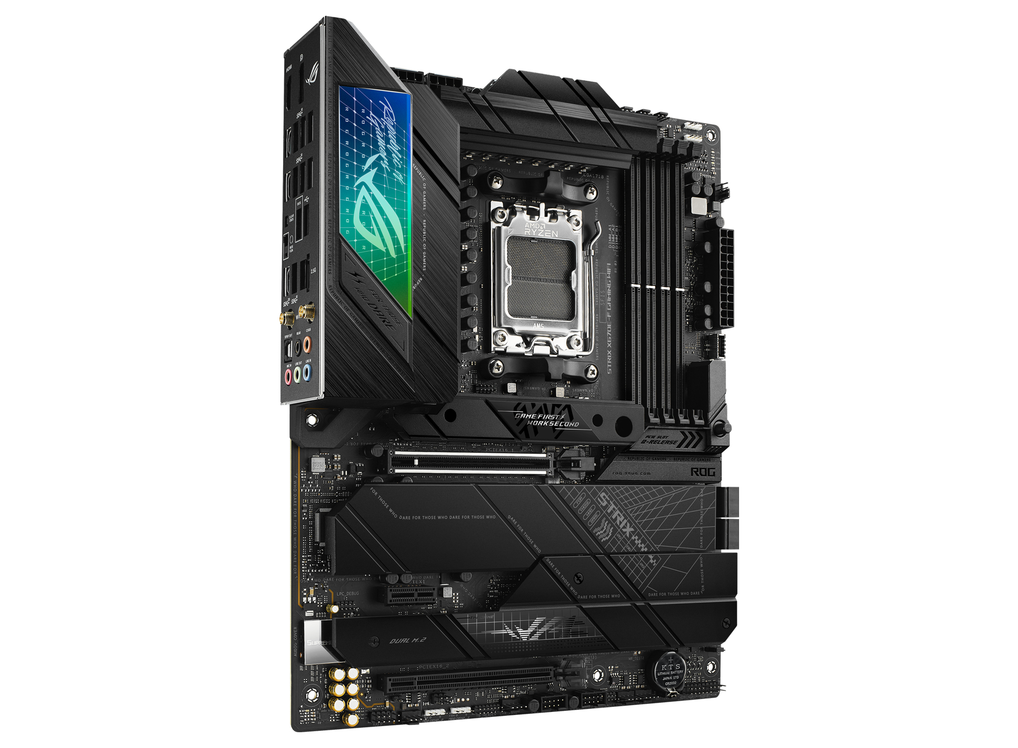 ASUS ROG Strix X670E-F Gaming WiFi - Motherboard - ATX - Socket AM5 - AMD X670E Chipsatz - USB-C 3.2 Gen 2x2, USB 3.2 Gen 1, USB-C 3.2 Gen2, USB 3.2 Gen 2 - 2.5 Gigabit LAN, Wi-Fi 6, Bluetooth - Onboard-Grafik (CPU erforderlich)
