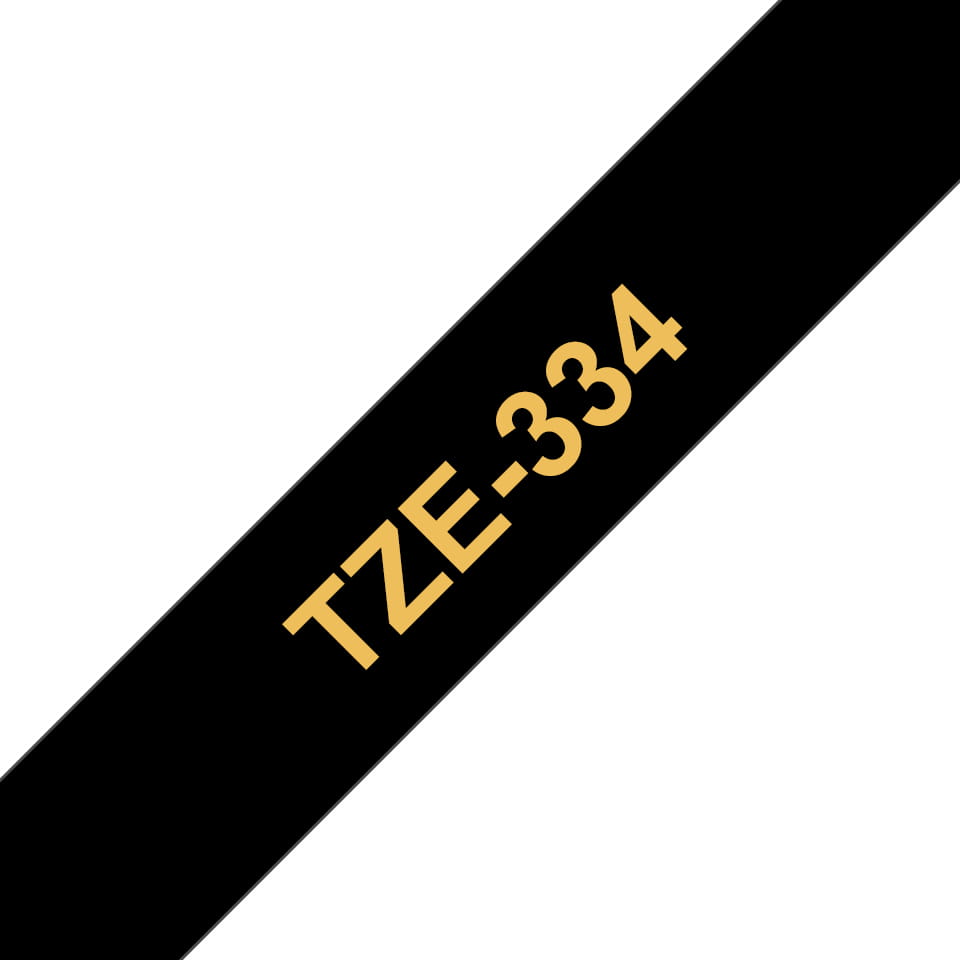 Brother TZe-334 - Selbstklebend - gold auf schwarz - Rolle (1,2 cm x 8 m)
