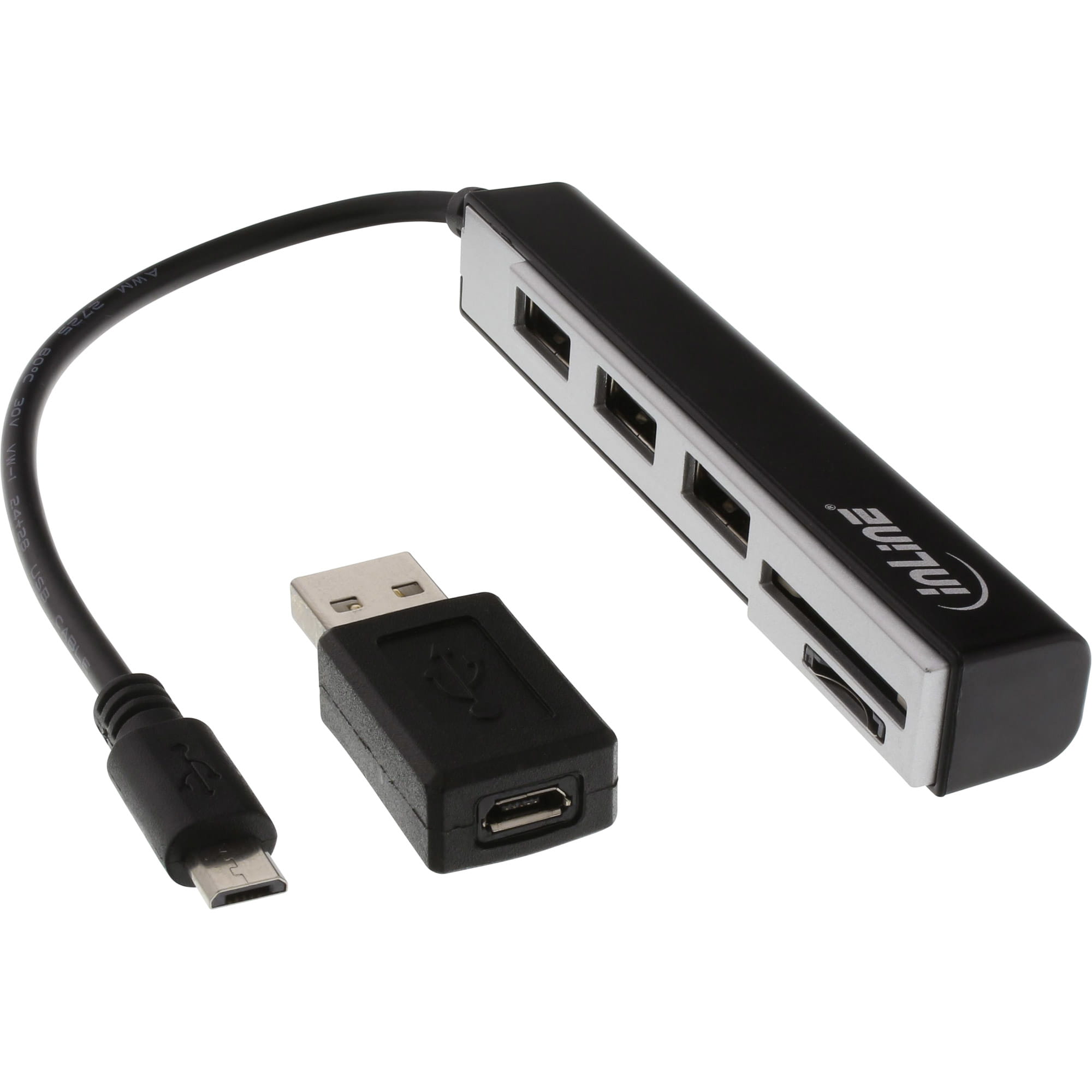 InLine USB OTG Cardreader & 3-fach USB 2.0 Hub - für SDXC/microSD - mit Adapter
