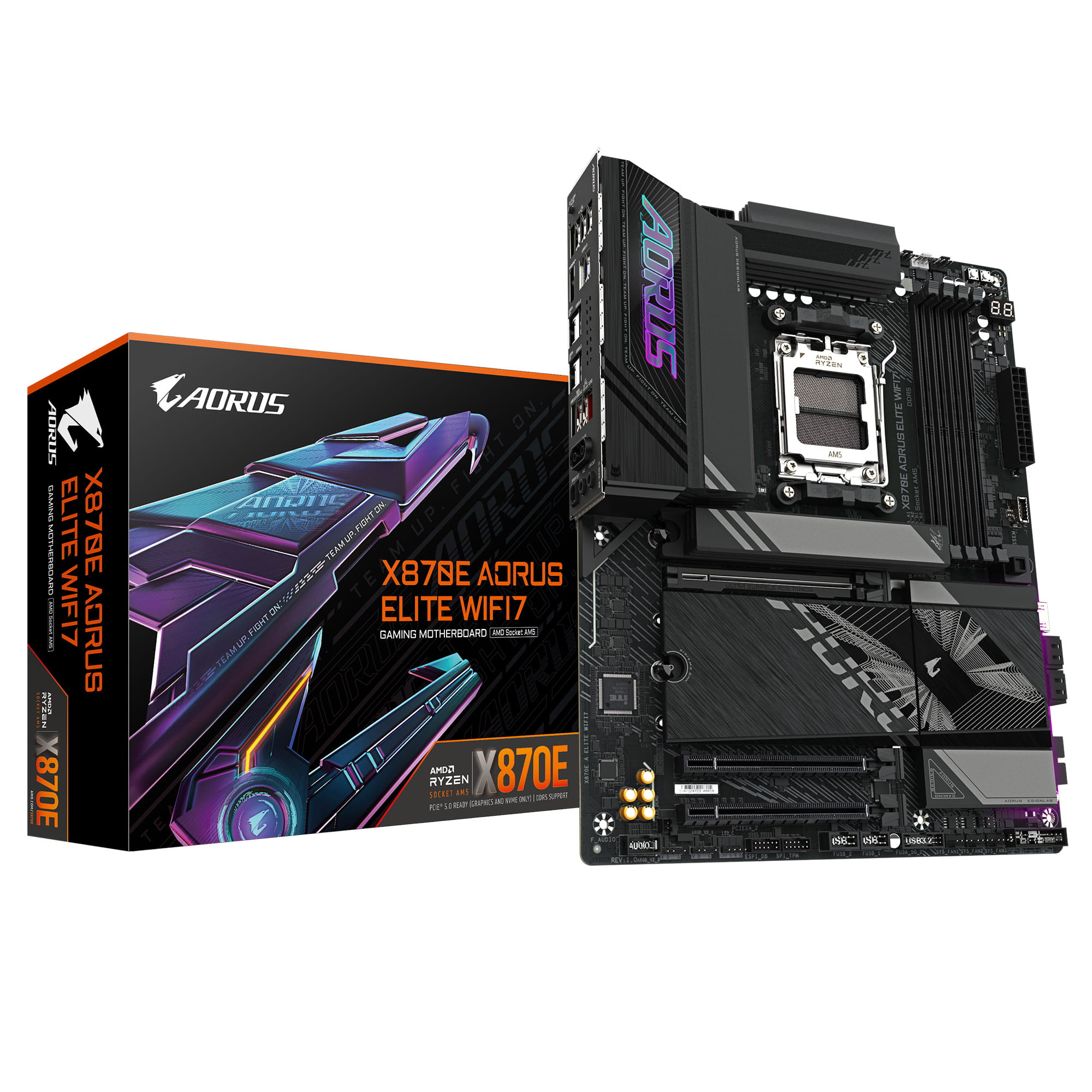 Gigabyte AORUS X870E ELITE WIFI7 - Motherboard - ATX - Socket AM5 - AMD X870E Chipsatz - USB-C 3.2 Gen 2x2, USB4, USB 3.2 Gen 1, USB 3.2 Gen 2 - 2.5 Gigabit LAN, Bluetooth, Wi-Fi 7 - Onboard-Grafik (CPU erforderlich)