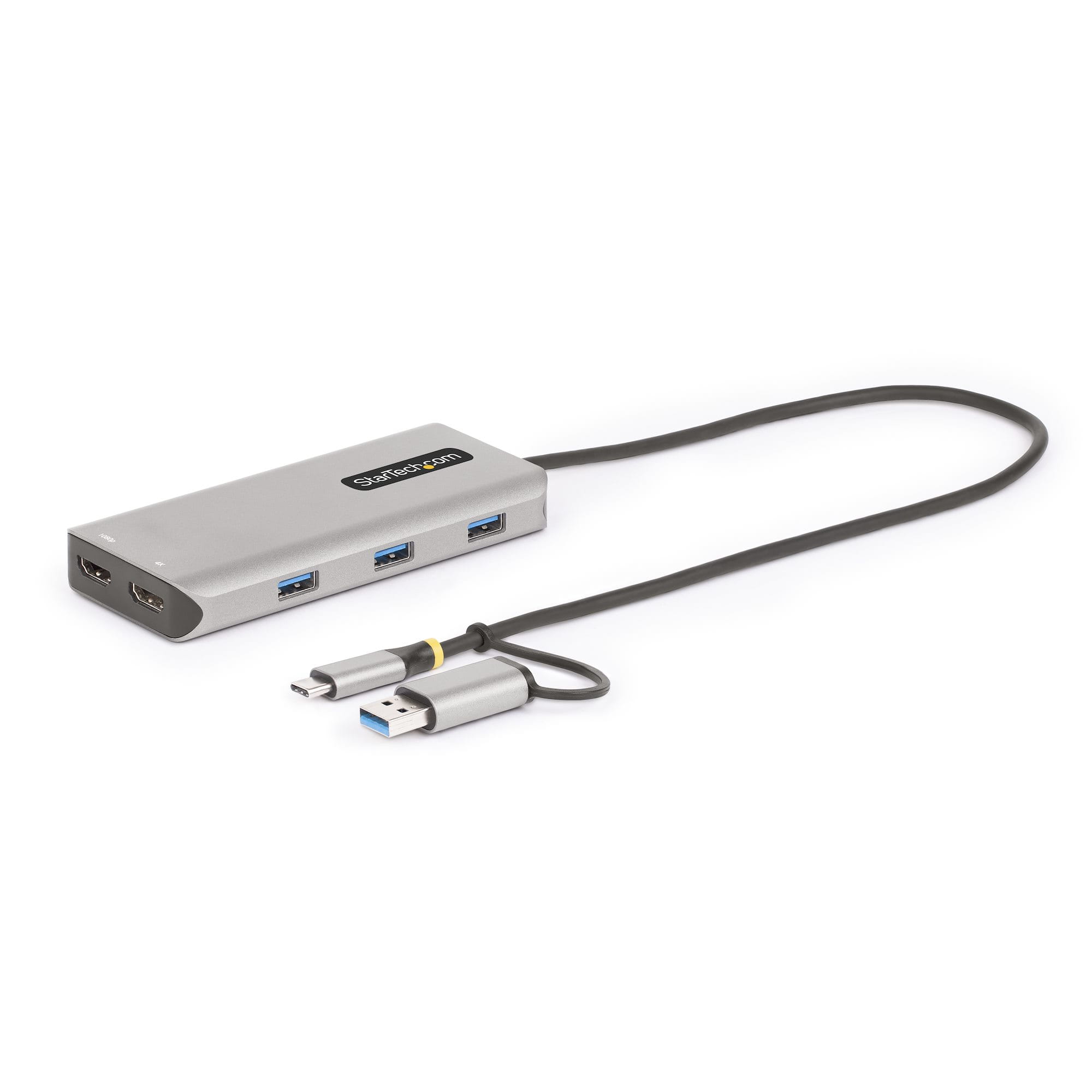 StarTech.com USB-C Multiport Adapter w/Attached USB-C to USB-A Dongle, Dual HDMI (4K30Hz/1080p60Hz)