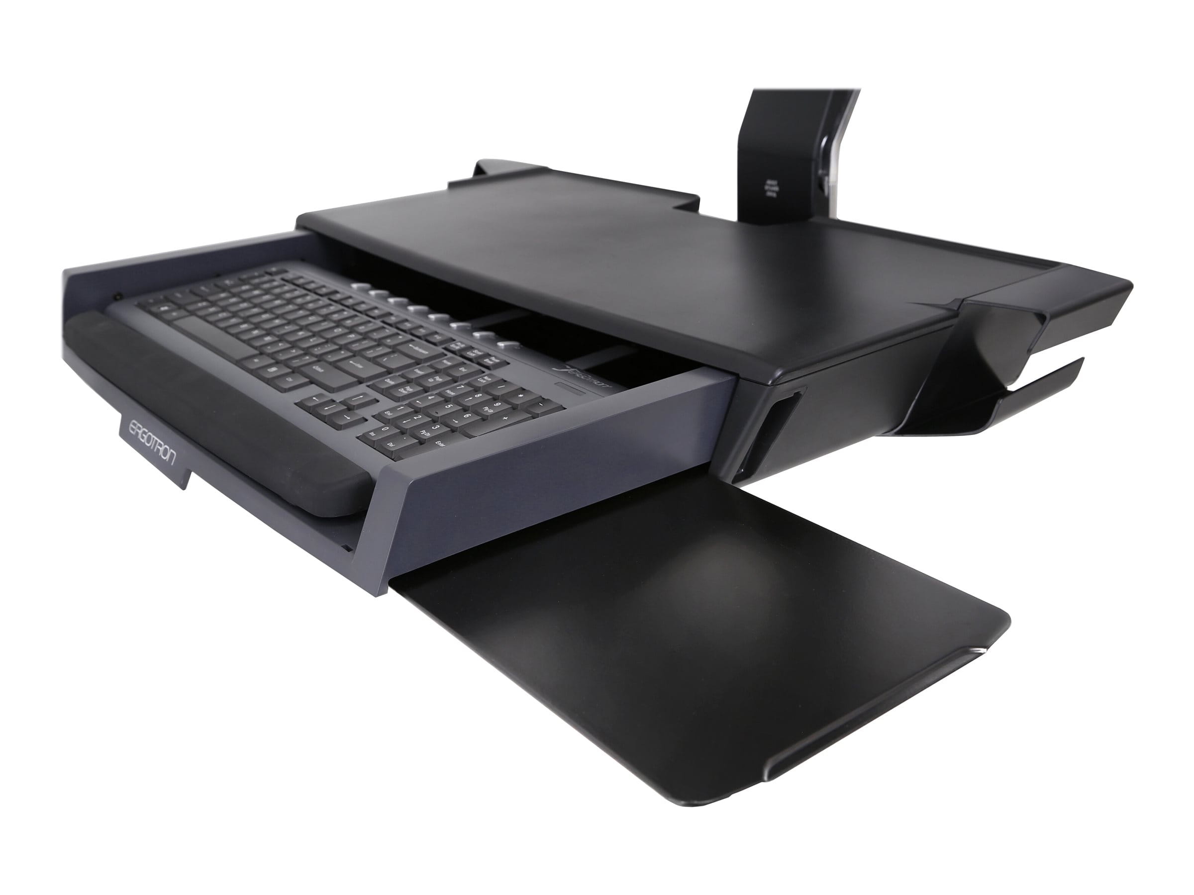 Ergotron Sit-Stand Combo Ablageflächen-System - Befestigungskit (Griff, CPU-Halter, 2 Schienenabdeckungen, 2 Kabelkanäle, Handgelenkkissen, Display-Halterung, Tastatur-Tablett, CPU Wandhalterung, Mausablage zum Herausziehen, VESA-Halterung, Wandschiene