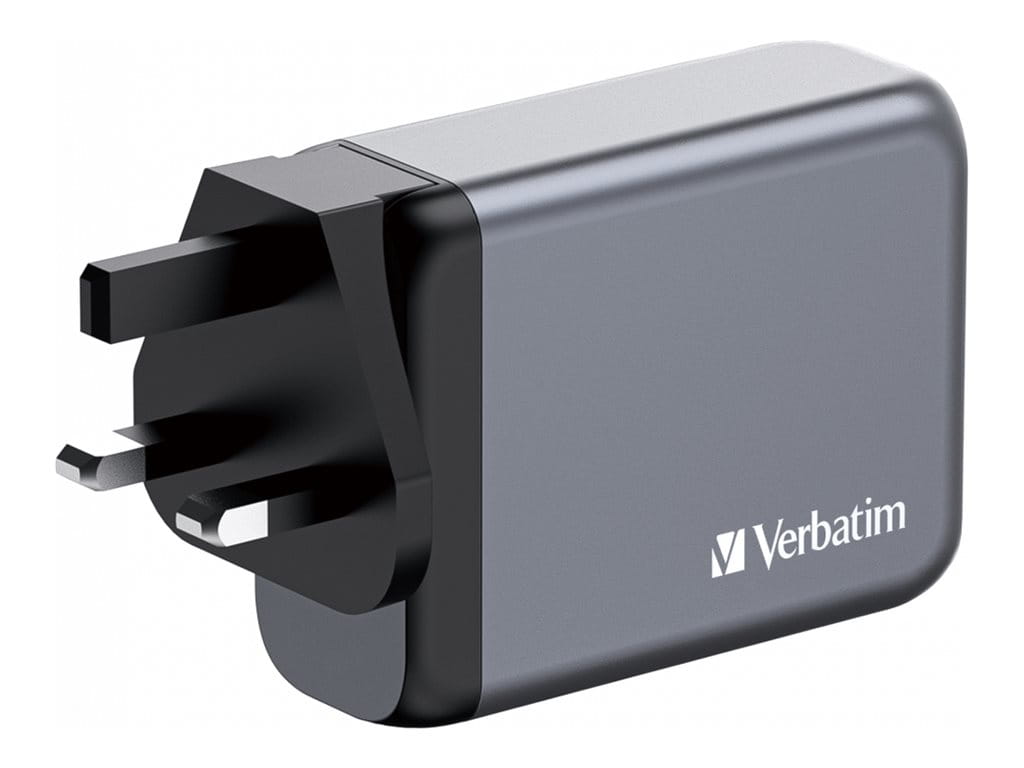 Verbatim Netzteil - GaN - 100 Watt - 5 A - PD 3.0, PD/PPS, QC 3.0 - 4 Ausgabeanschlussstellen (3 x USB-C, USB)