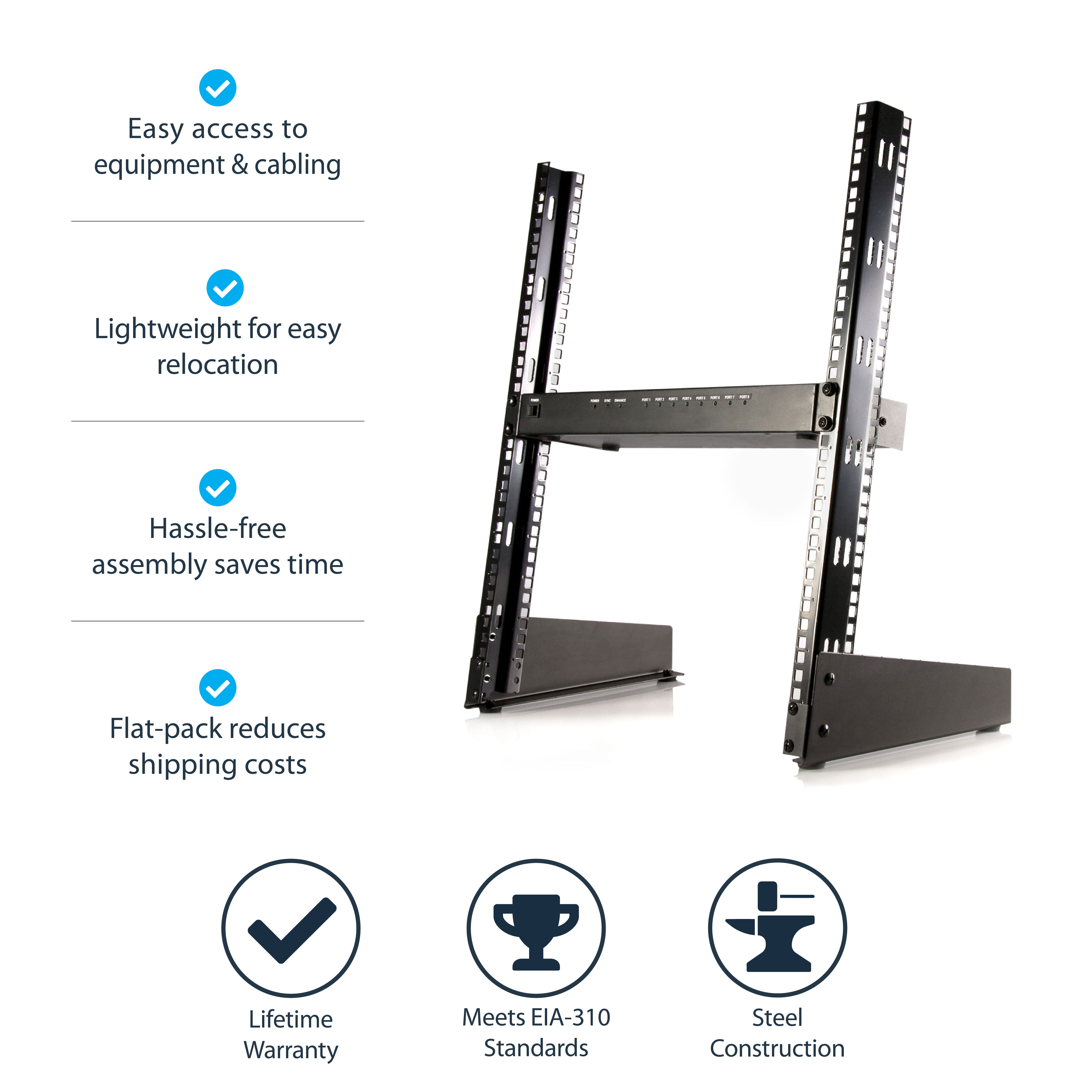 StarTech.com 12 HE 19" Desktop 2 Pfosten Open Frame Rack - Schrank offener Rahmen - Schwarz - 12U - 48.3 cm (19")