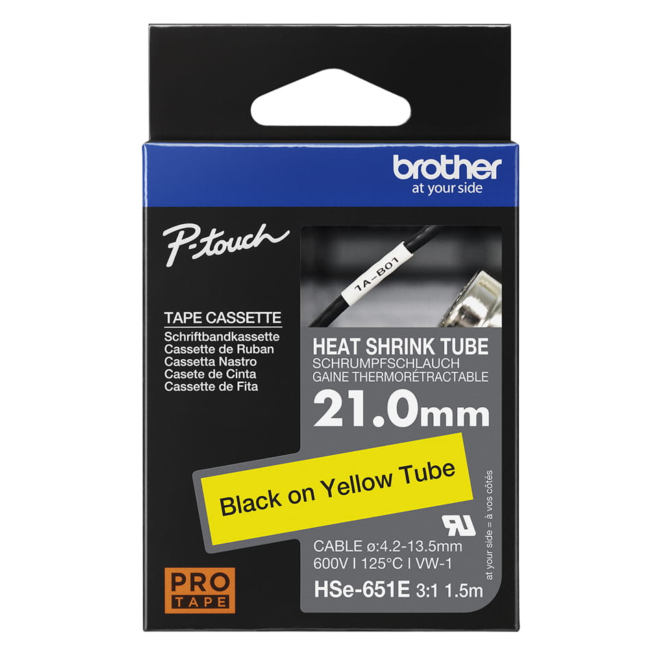 Brother HSE-651E - Schwarz auf Gelb - Rolle (2,1 cm x 1,5 m)