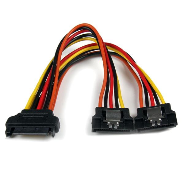 StarTech.com SATA Y-Strom-Adapterkabel mit Verriegelungs Clip 15cm - S-ATA Y Splitter Stromkabel St/Bu - Serial ATA 15pin Y-Adapter - Netz-Splitter - SATA-Stromstecker (M)