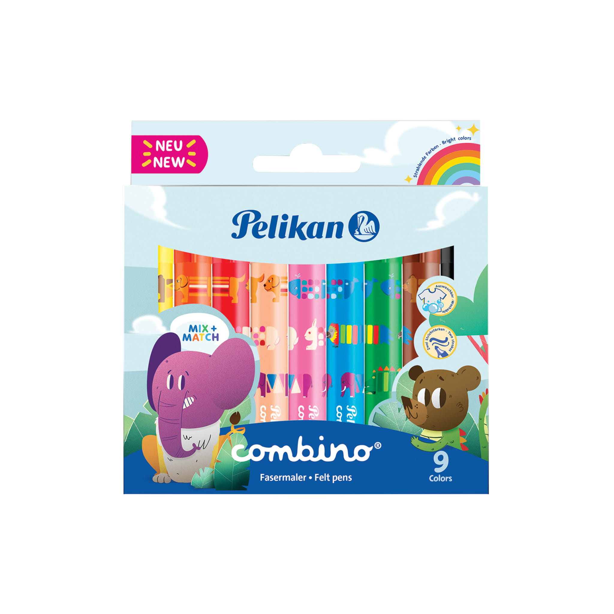 Pelikan Combino Super 411, 9 Farben, Mehrfarben, Rund, Junge/Mädchen, 9 Stück(e), Karton mit Aufhänger