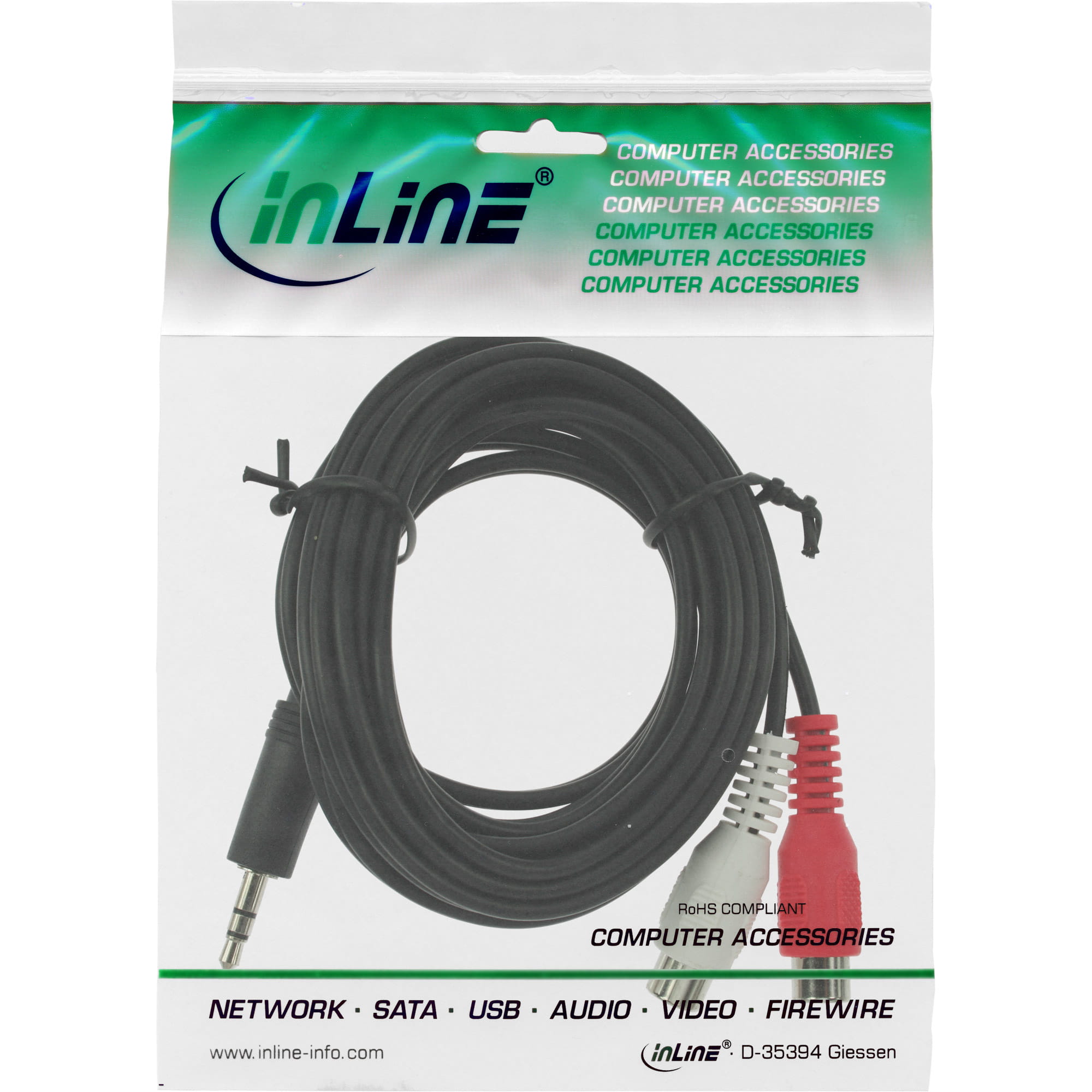 InLine Cinch/Klinke Kabel - 2x Cinch Buchse an 3,5mm Klinke Stecker - 2m