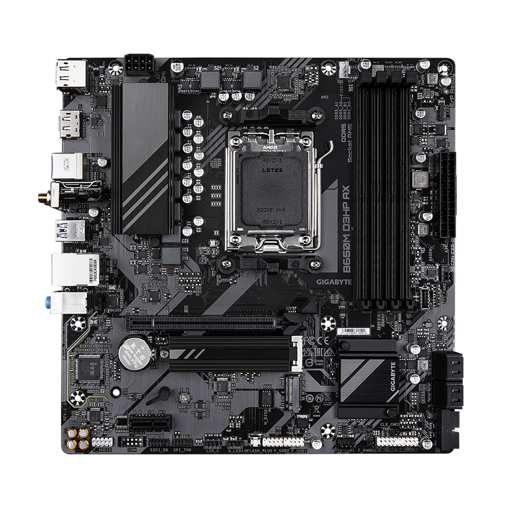 Gigabyte B650M D3HP AX - 1.0 - Motherboard - micro ATX - Socket AM5 - AMD B650 Chipsatz - USB 3.2 Gen 1, USB-C 3.2 Gen 1 - 2.5 Gigabit LAN, Bluetooth, Wi-Fi - Onboard-Grafik (CPU erforderlich)