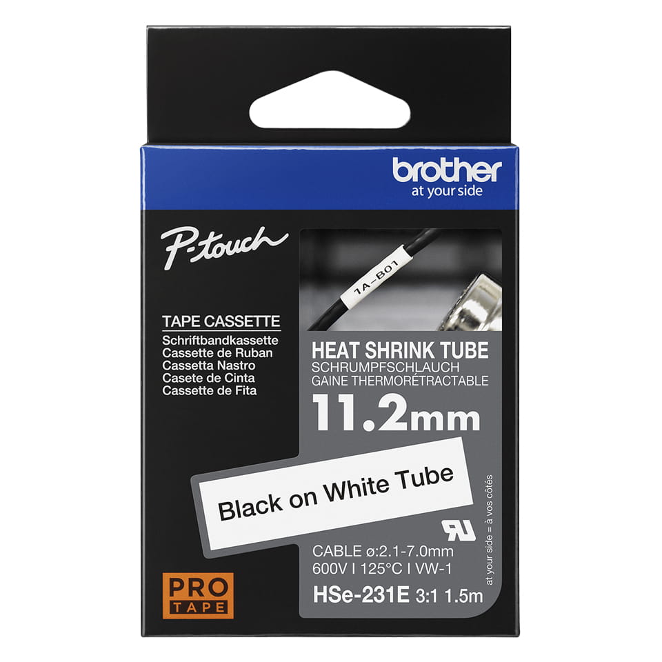 Brother HSe-231E - Schwarz auf Weiß - Rolle (1,12 cm x 1,5 m)