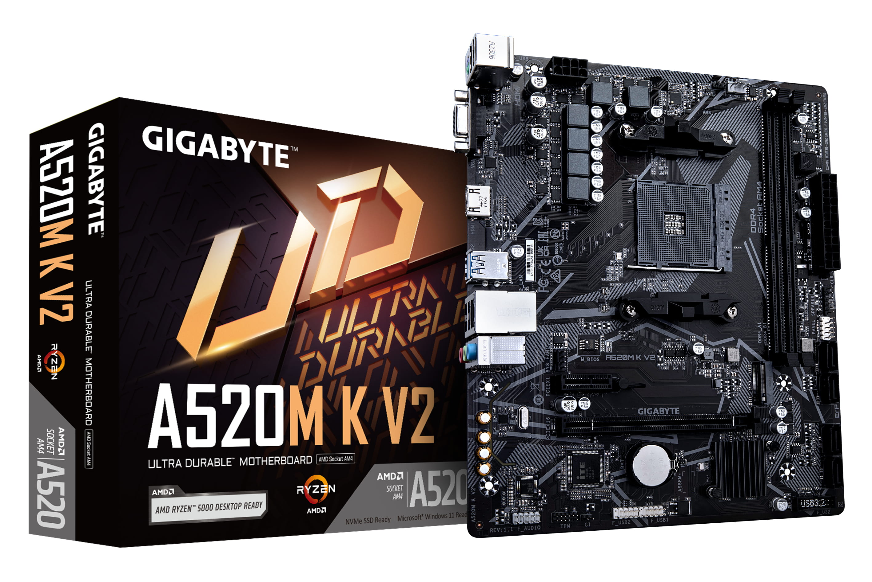 Gigabyte A520M K V2 - 1.0 - Motherboard - micro ATX - Socket AM4 - AMD A520 Chipsatz - USB 3.2 Gen 1 - Gigabit LAN - Onboard-Grafik (CPU erforderlich)
