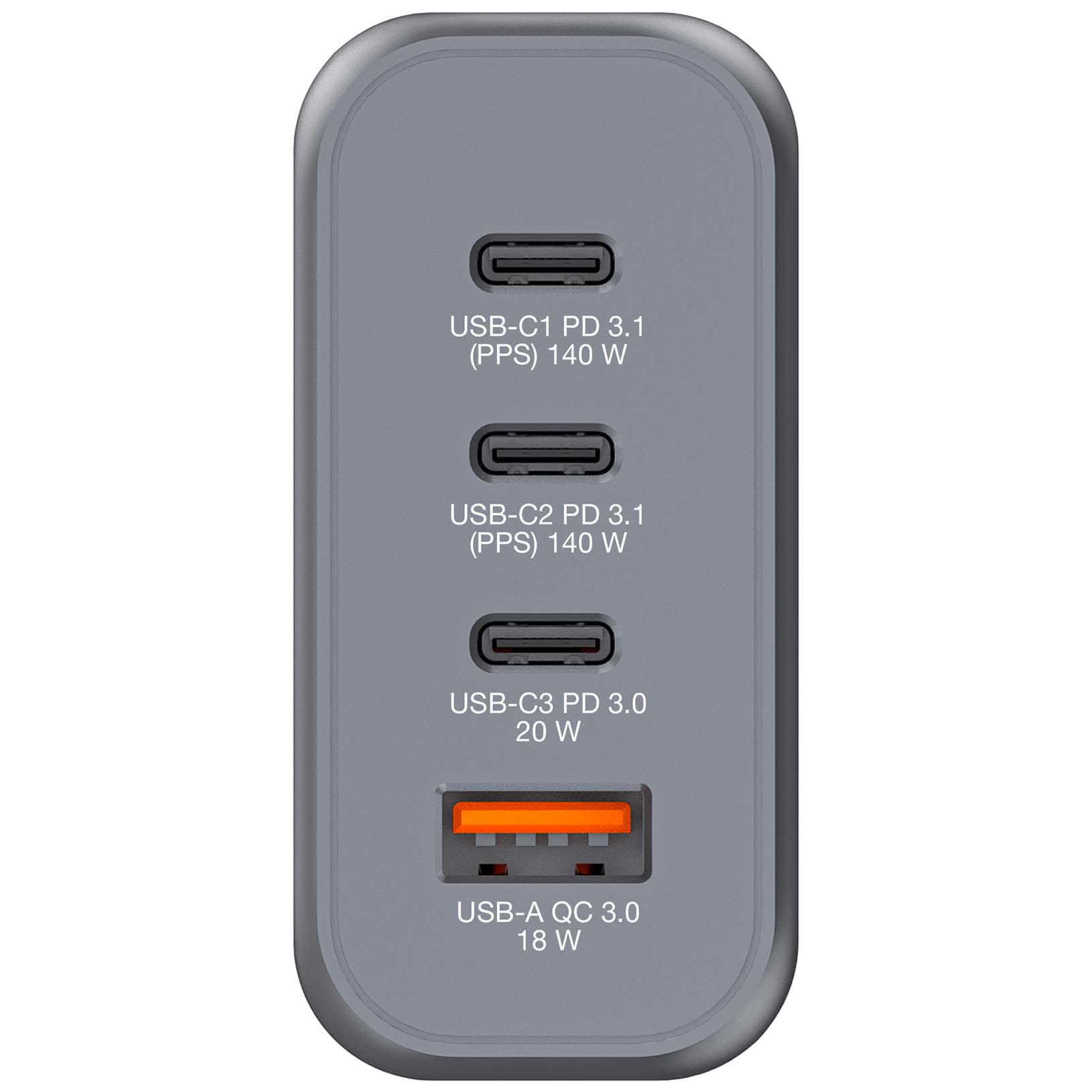 Verbatim Netzteil - GaN - 140 Watt - 5 A - PD 3.0, Power Delivery 3.1, QC 3.0, PD/PPS - 4 Ausgabeanschlussstellen (3 x USB-C, USB)