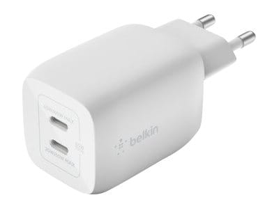 Belkin BoostCharge Pro GaN - Netzteil - PPS- und GaN-Technologie - 65 Watt - Fast Charge, PD 3.0 - 2 Ausgabeanschlussstellen (2 x USB-C)