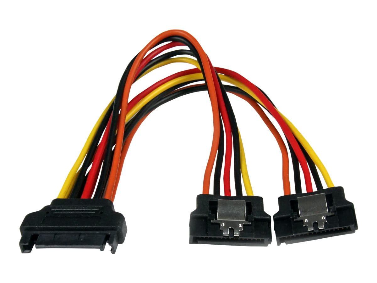 StarTech.com SATA Y-Strom-Adapterkabel mit Verriegelungs Clip 15cm - S-ATA Y Splitter Stromkabel St/Bu - Serial ATA 15pin Y-Adapter - Netz-Splitter - SATA-Stromstecker (M)