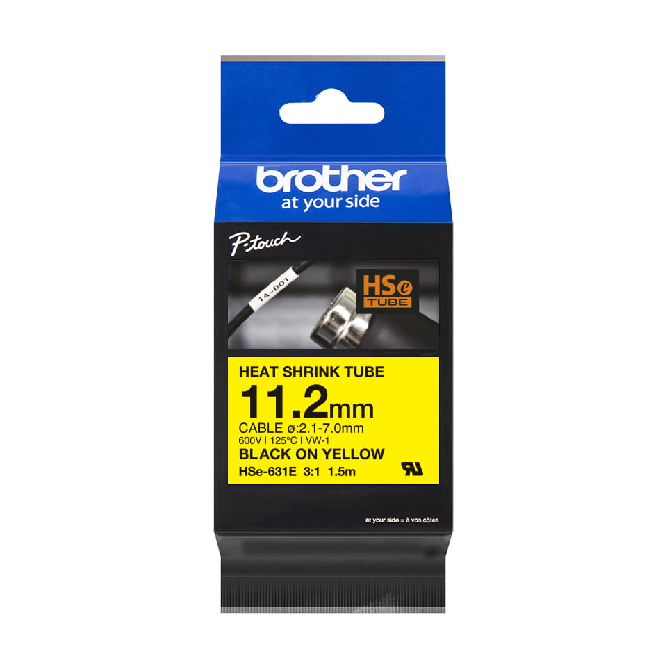 Brother HSe-631E - Schwarz auf Gelb - Rolle (1,12 cm x 1,5 m)