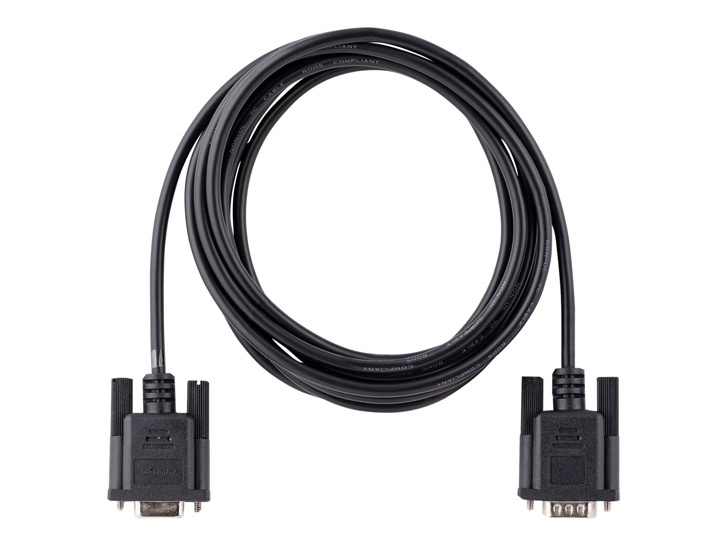 StarTech.com 3m RS232 Serial Null Modem Cable, Crossover Serial Cable w/Al-Mylar Shielding, DB9 Serial COM Port Cable Female to Male, Compatible w/DTE Devices - Tool-Less Design w/Thumbscrews, Black, F/M (9FMNM-3M-RS232-CABLE)