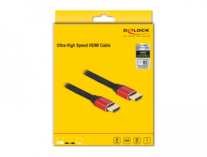 Delock Ultra High Speed - HDMI-Kabel - HDMI männlich zu HDMI männlich - 3 m - Dreifachisolierung - Schwarz, Rot - hauchvergoldete Kontakte, unterstützt 8K 60 Hz (7680 x 4320)
