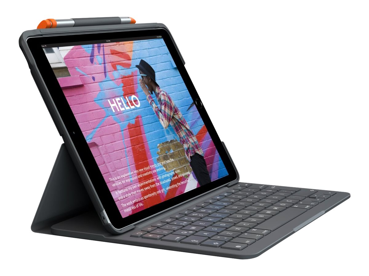 Logitech Slim Folio - Tastatur und Foliohülle - kabellos - Bluetooth - QWERTZ - Schweiz - Graphite - für Apple 10.2-inch iPad (7. Generation, 8. Generation, 9. Generation)