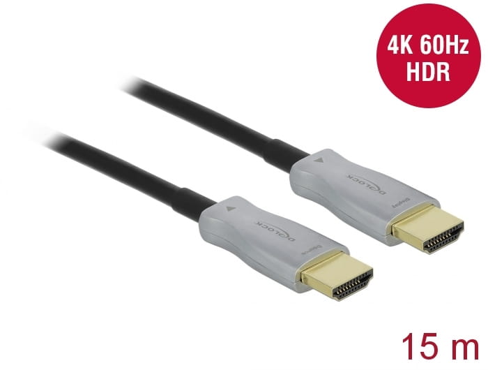 Delock High Speed - HDMI-Kabel - HDMI männlich zu HDMI männlich - 15 m - Glasfaser - Schwarz - 4K Unterstützung, Active Optical Cable (AOC)