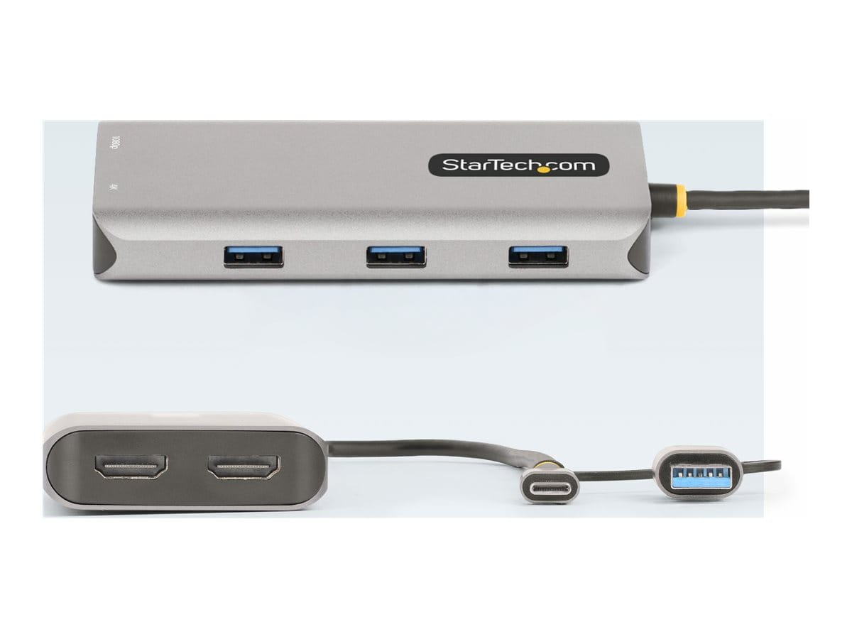 StarTech.com USB-C Multiport Adapter w/Attached USB-C to USB-A Dongle, Dual HDMI (4K30Hz/1080p60Hz)