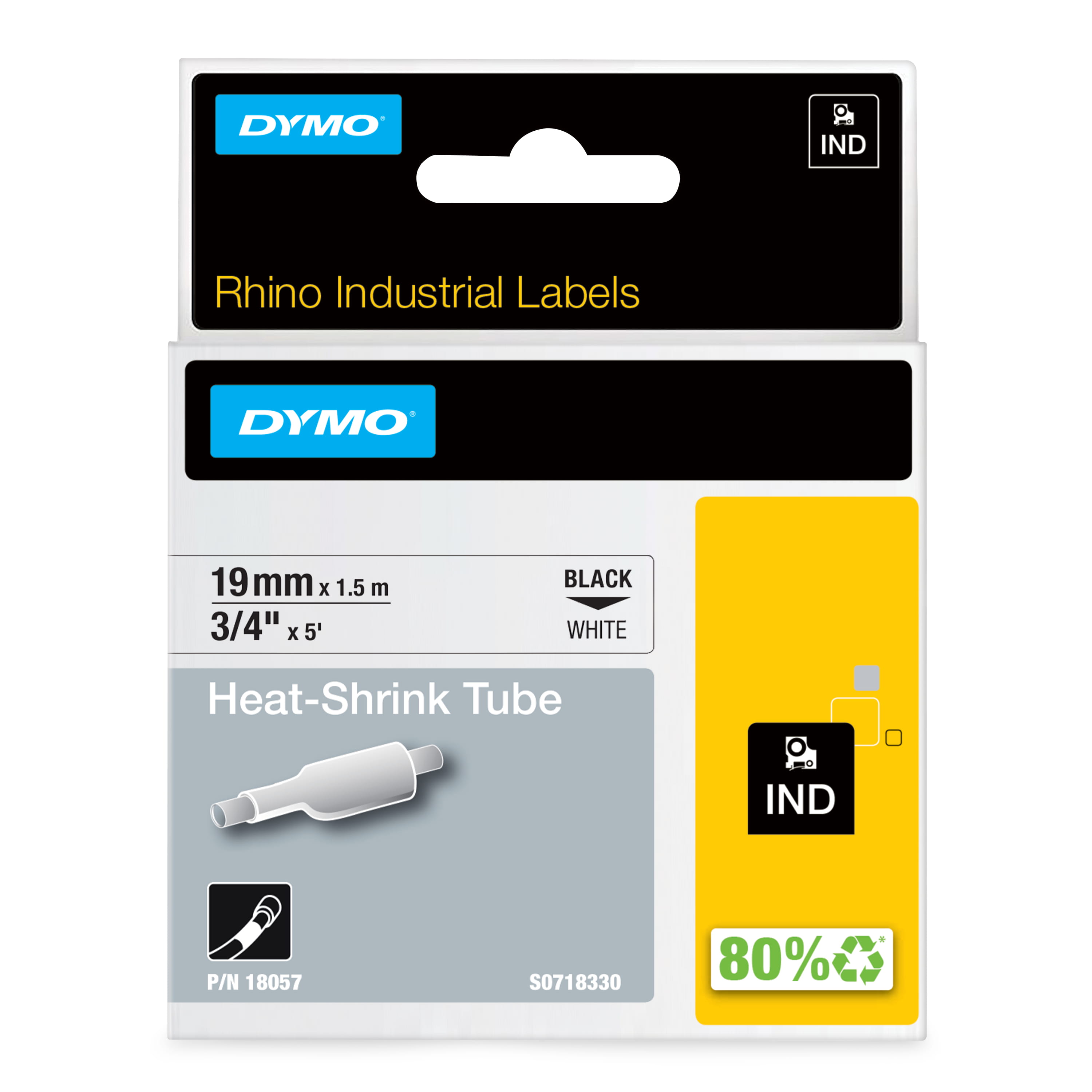 Dymo RhinoPRO Heat shrink tubing - Polyolefin - Schwarz auf Weiß - Rolle (1,9 cm x 1,5 m)