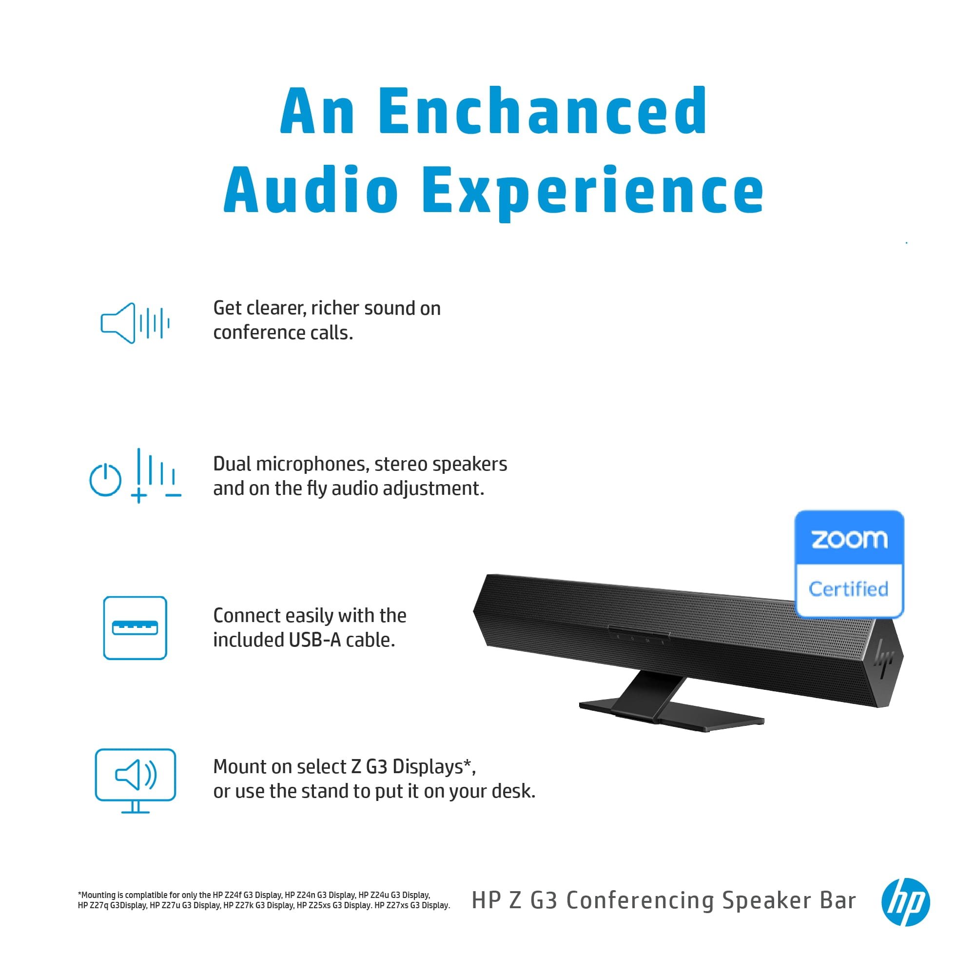 HP Z G3 - Soundbar - für Konferenzsystem - 2 Watt - Schwarz (Grill Farbe - Schwarz)