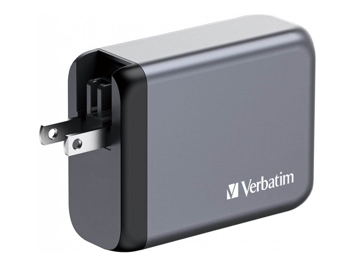 Verbatim Netzteil - GaN - 100 Watt - 5 A - PD 3.0, PD/PPS, QC 3.0 - 4 Ausgabeanschlussstellen (3 x USB-C, USB)