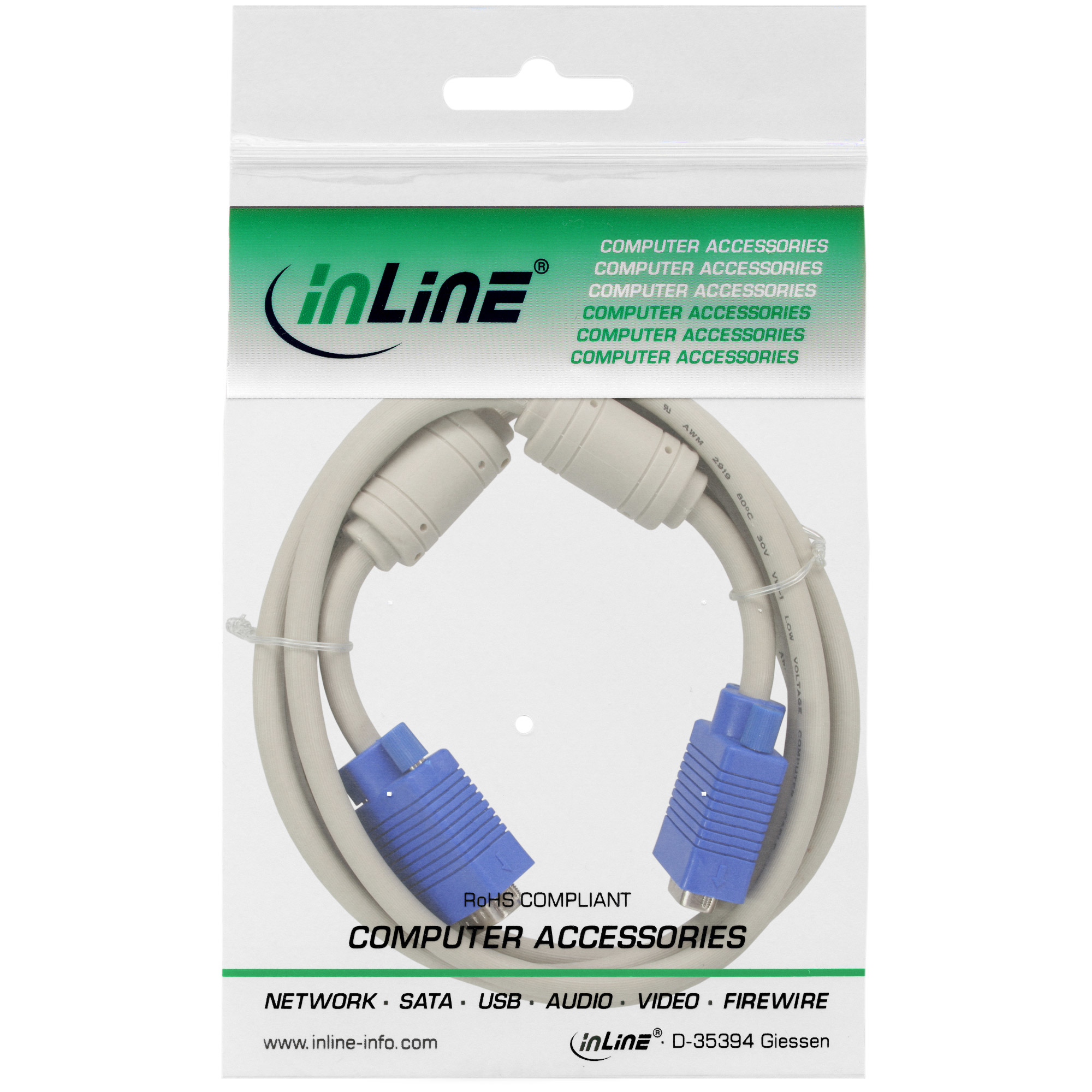 InLine S-VGA Kabel - 15pol HD Stecker / Stecker - grau - 1,5m
