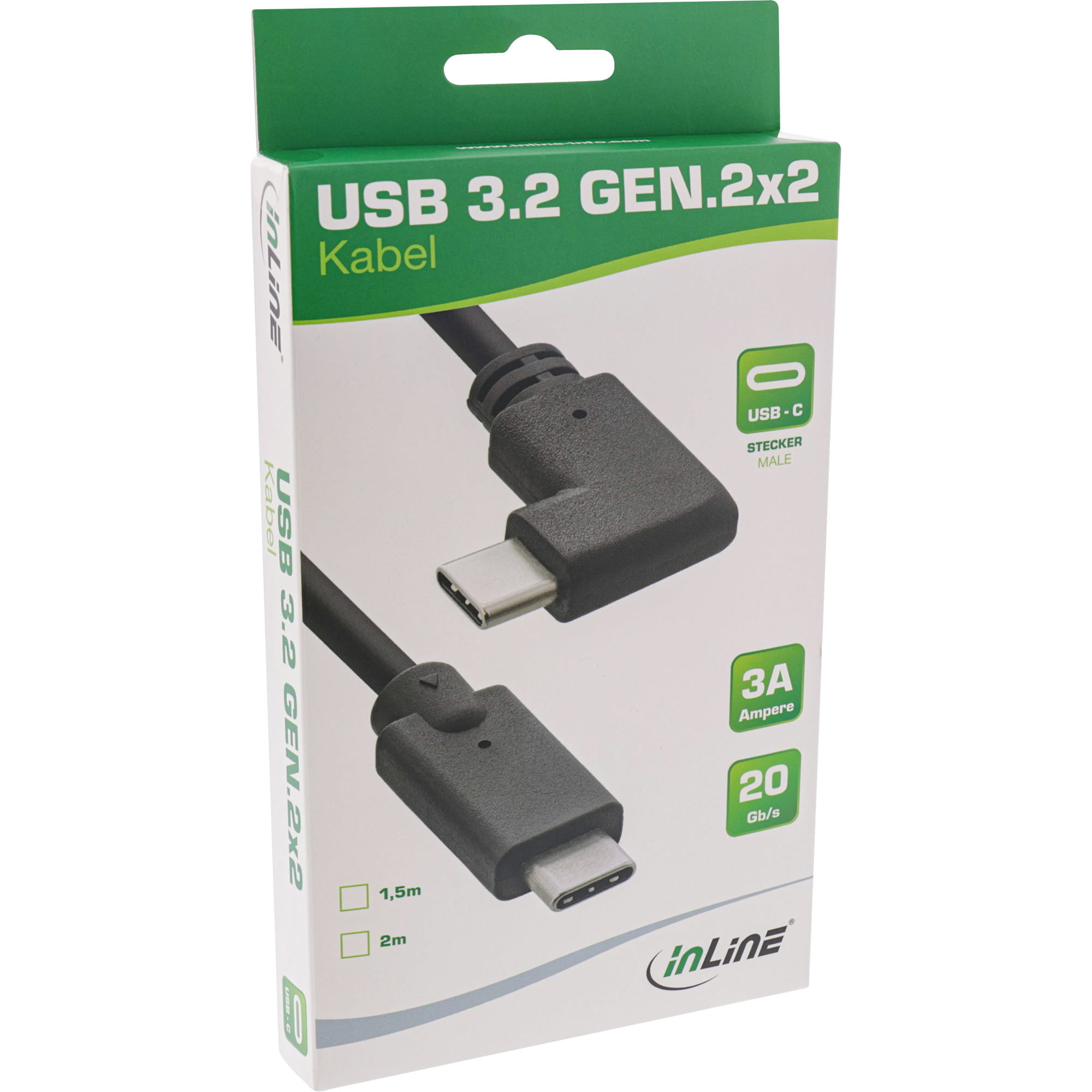 InLine USB 3.2 Gen.2 Kabel - USB-C Stecker/Stecker gewinkelt - schwarz - 1,5m