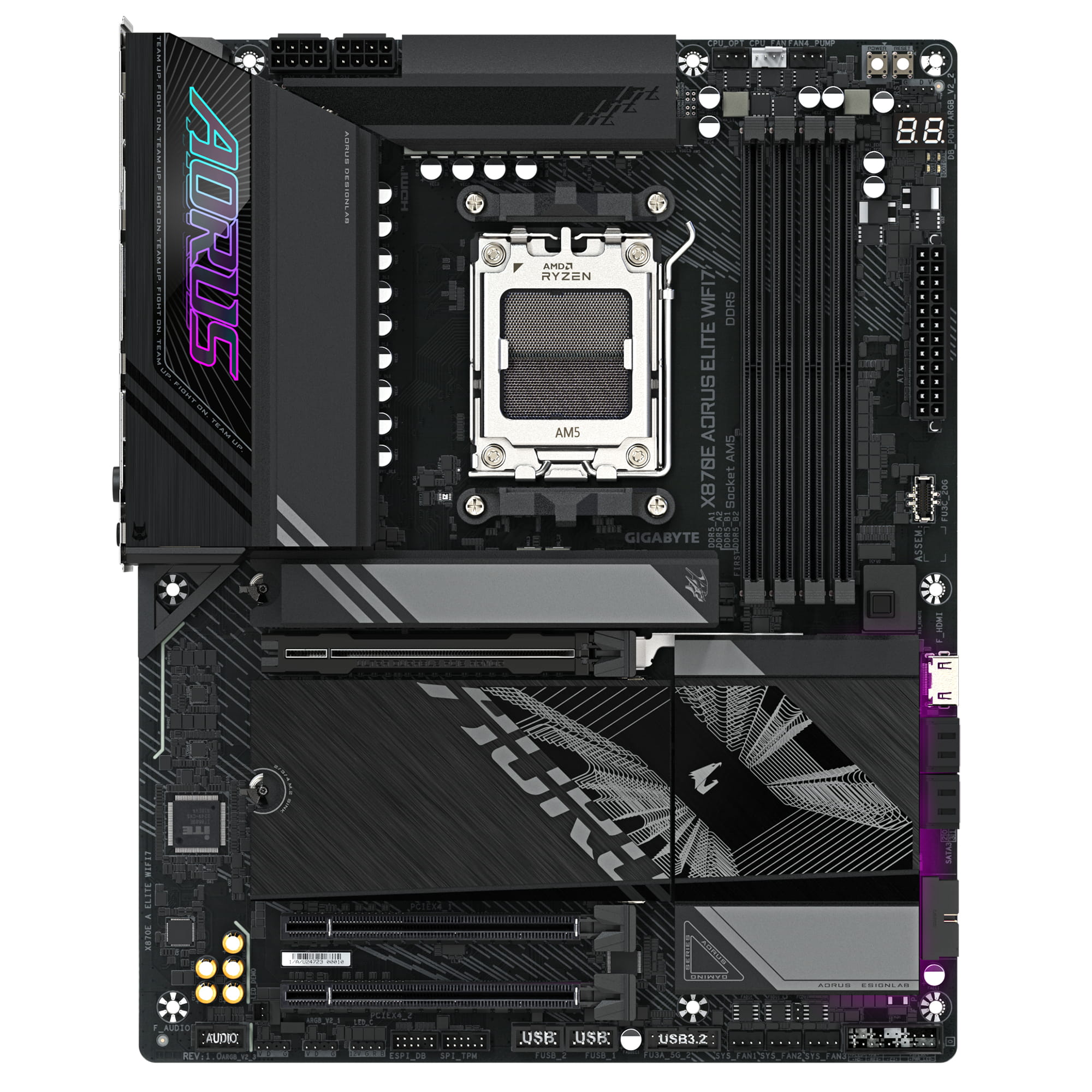 Gigabyte AORUS X870E ELITE WIFI7 - Motherboard - ATX - Socket AM5 - AMD X870E Chipsatz - USB-C 3.2 Gen 2x2, USB4, USB 3.2 Gen 1, USB 3.2 Gen 2 - 2.5 Gigabit LAN, Bluetooth, Wi-Fi 7 - Onboard-Grafik (CPU erforderlich)