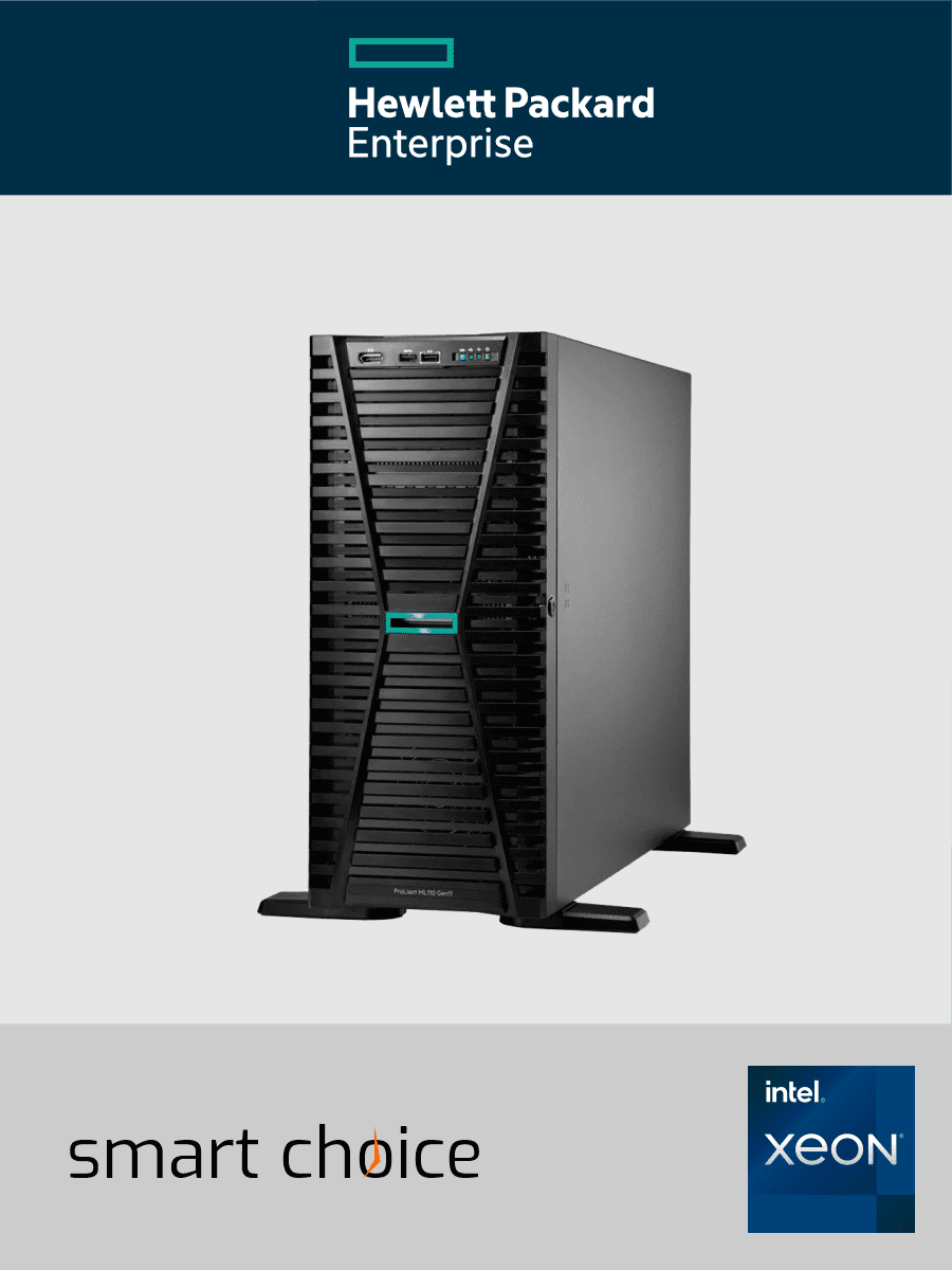 HPE ProLiant ML110 Gen11 - Server - Tower - 1 x Xeon Silver 4510 / 2.4 GHz - RAM: 2x 32 GB DDR5 - Drive: 2x 480 GB SATA - Netzteil: 2x 1000W - Controller: MW408I-o (Smart Choice)
