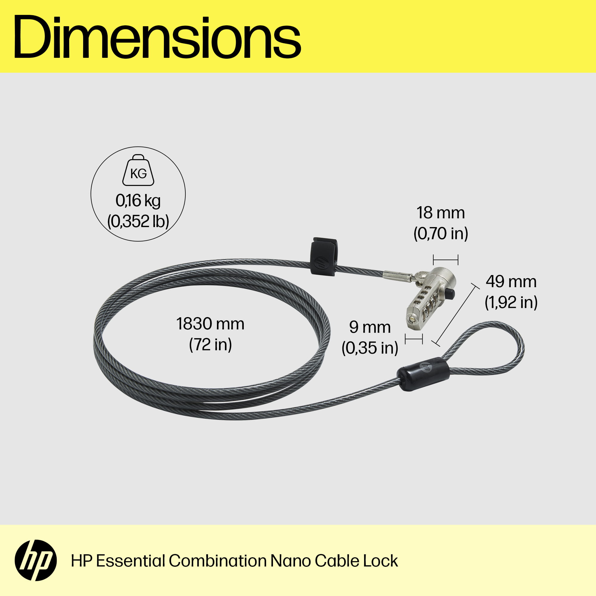 HP Essential - Sicherheitskabelschloss - 1.83 m