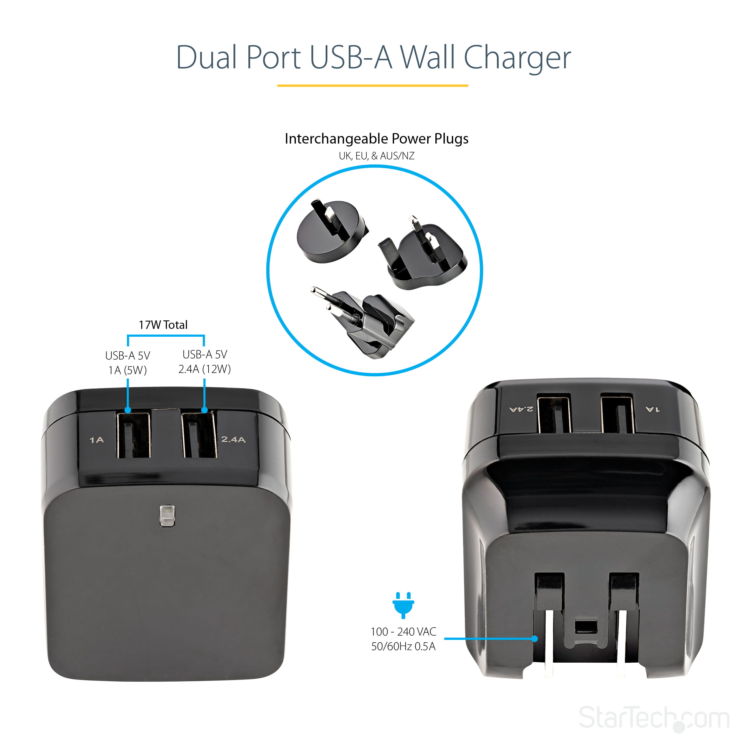 StarTech.com 2 Port USB Ladegerät / Netzteil - 2-fach Ladestecker 17 Watt / 3.4 Amp - Dual Reiseladegerät 110 / 220V - Weiß - Netzteil - 17 Watt - 3.4 A - 2 Ausgabeanschlussstellen (USB)