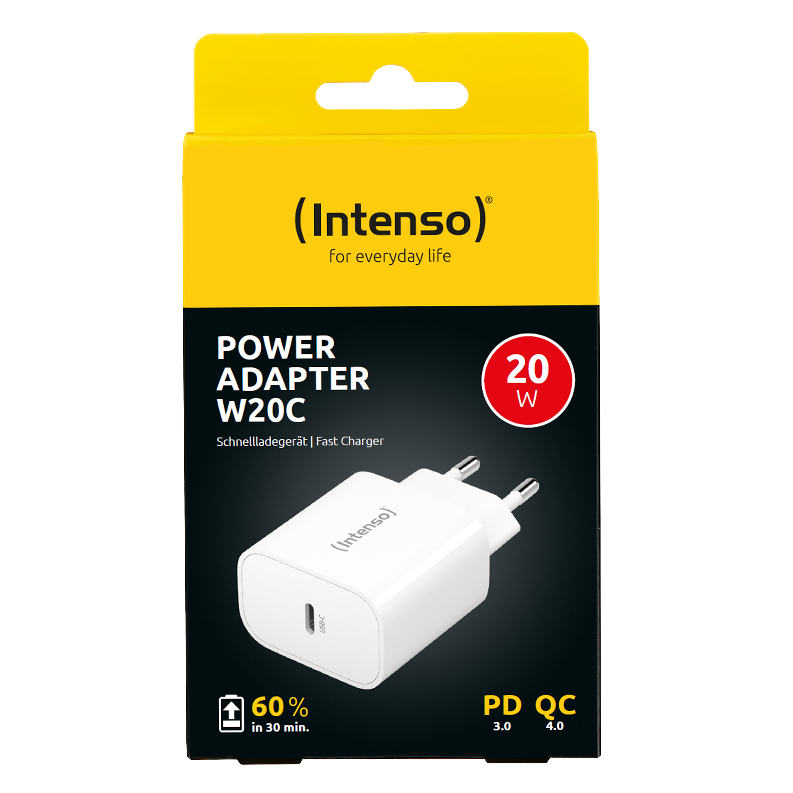 Intenso W20C - Netzteil - 20 Watt - 3 A - PD 3.0, QC 4.0, PD/PPS (24 pin USB-C)
