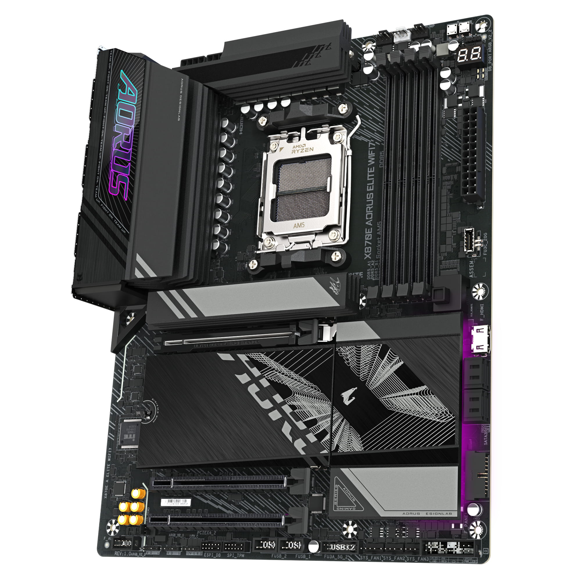 Gigabyte AORUS X870E ELITE WIFI7 - Motherboard - ATX - Socket AM5 - AMD X870E Chipsatz - USB-C 3.2 Gen 2x2, USB4, USB 3.2 Gen 1, USB 3.2 Gen 2 - 2.5 Gigabit LAN, Bluetooth, Wi-Fi 7 - Onboard-Grafik (CPU erforderlich)