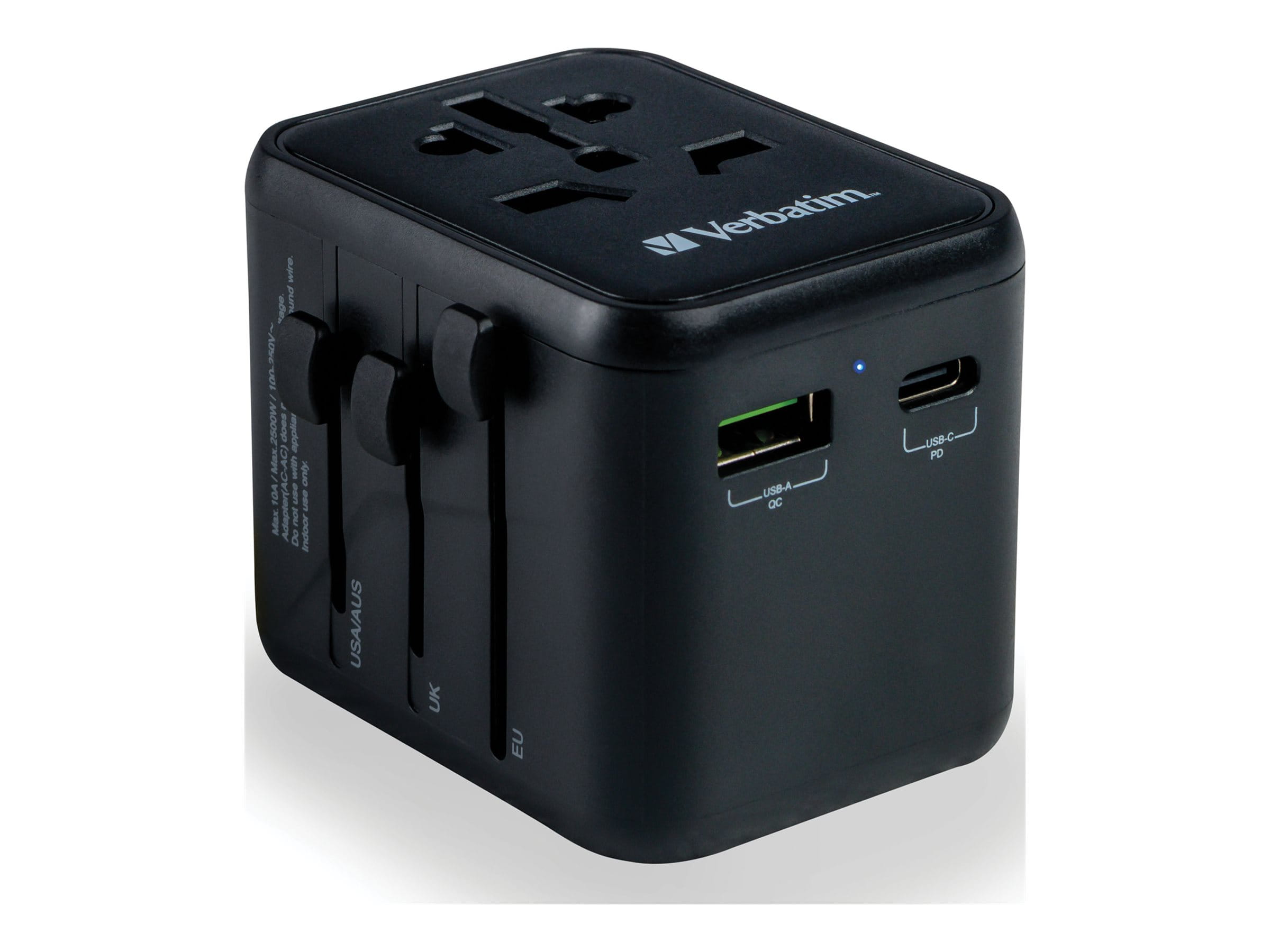 Verbatim UTA-02 - Netzteil - 20 Watt - 3 A - Quick Charge 3.0 - 3 Ausgabeanschlussstellen (24 pin USB-C, USB, BS 1362)