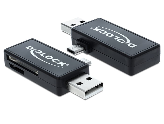 Delock Micro USB OTG Card Reader + USB A male - Kartenleser (MMC, SD, microSD, SDHC, microSDHC, SDXC, microSDXC)