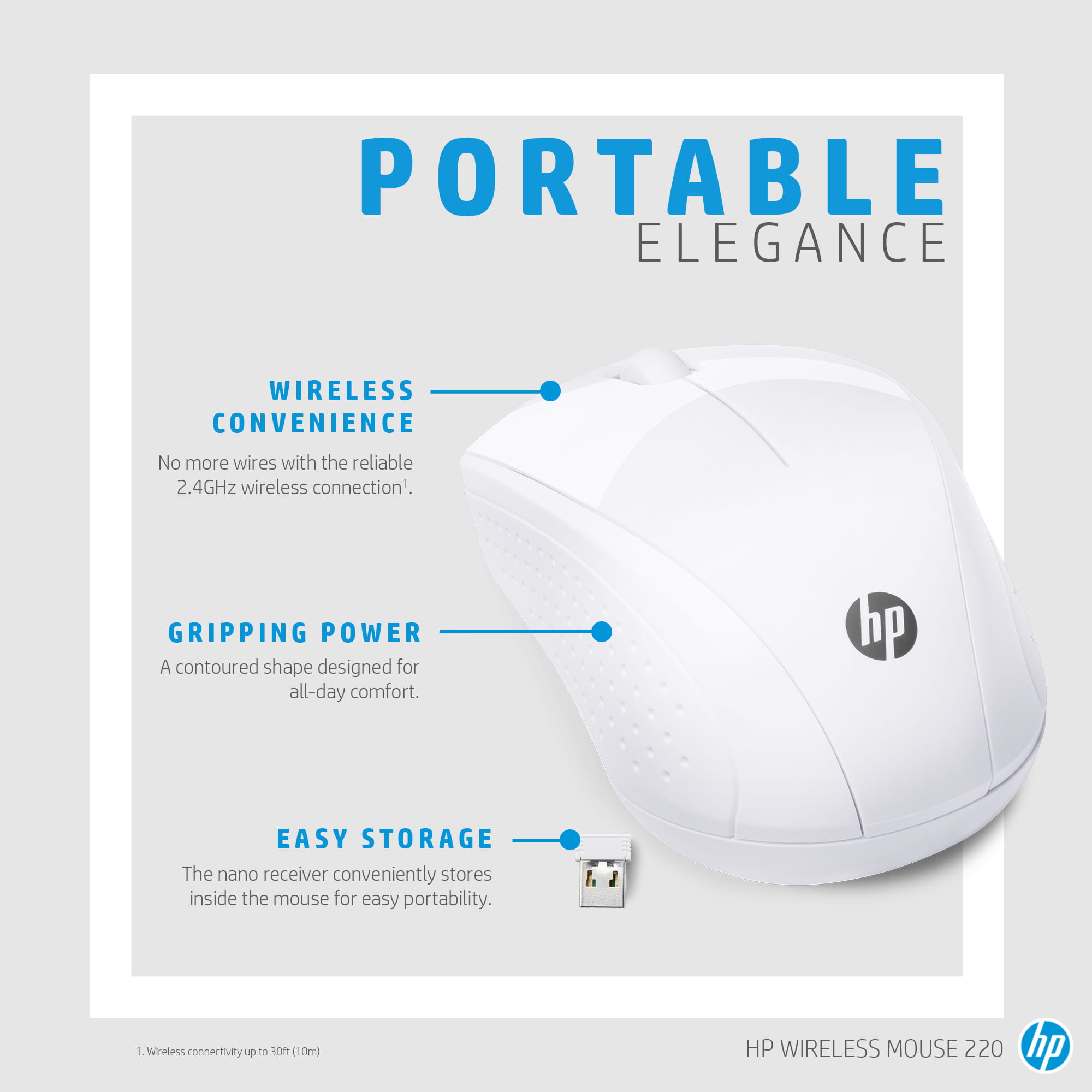 HP 220 - Maus - 3 Tasten - kabellos - 2.4 GHz - kabelloser Empfänger (USB)