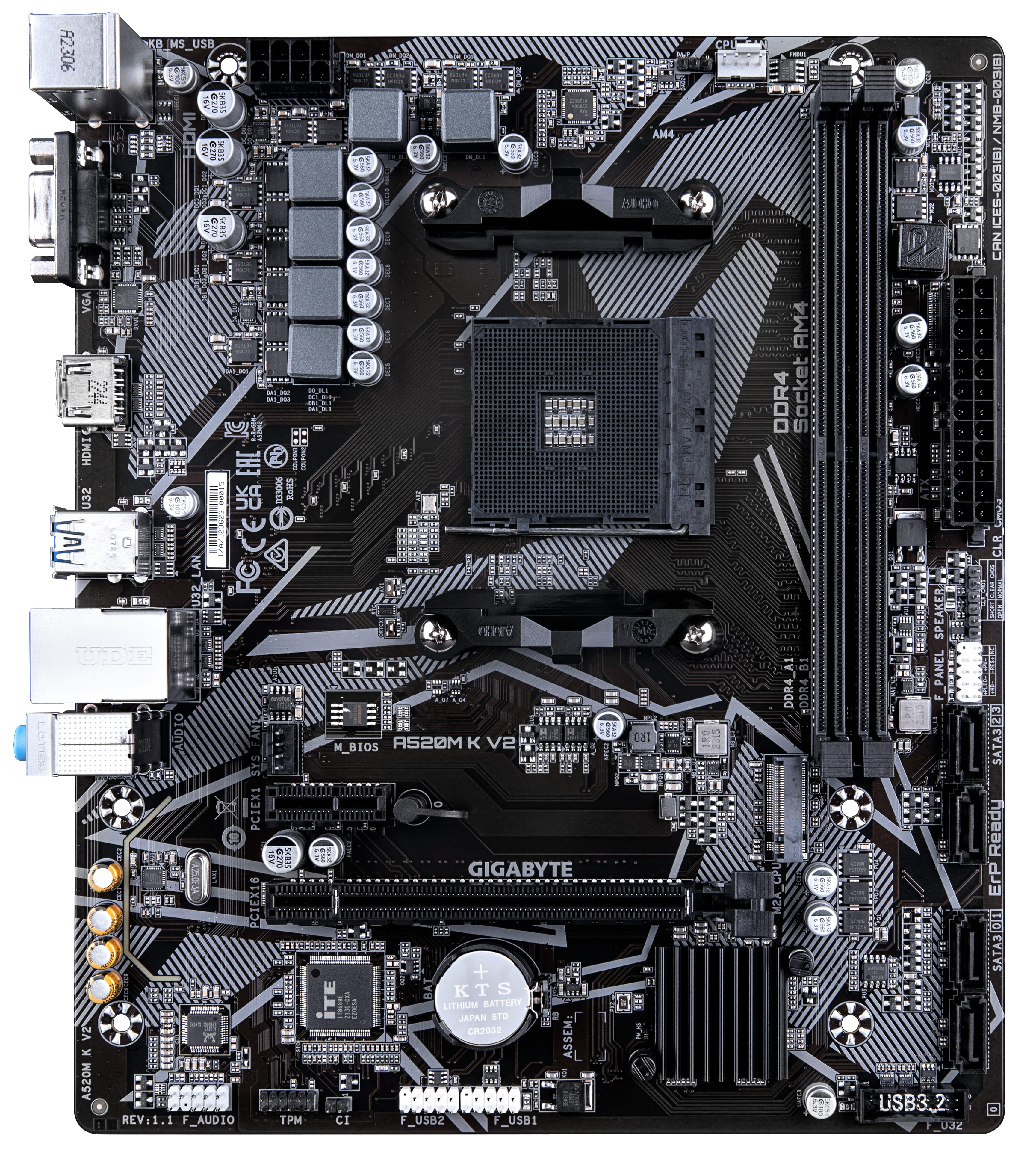Gigabyte A520M K V2 - 1.0 - Motherboard - micro ATX - Socket AM4 - AMD A520 Chipsatz - USB 3.2 Gen 1 - Gigabit LAN - Onboard-Grafik (CPU erforderlich)